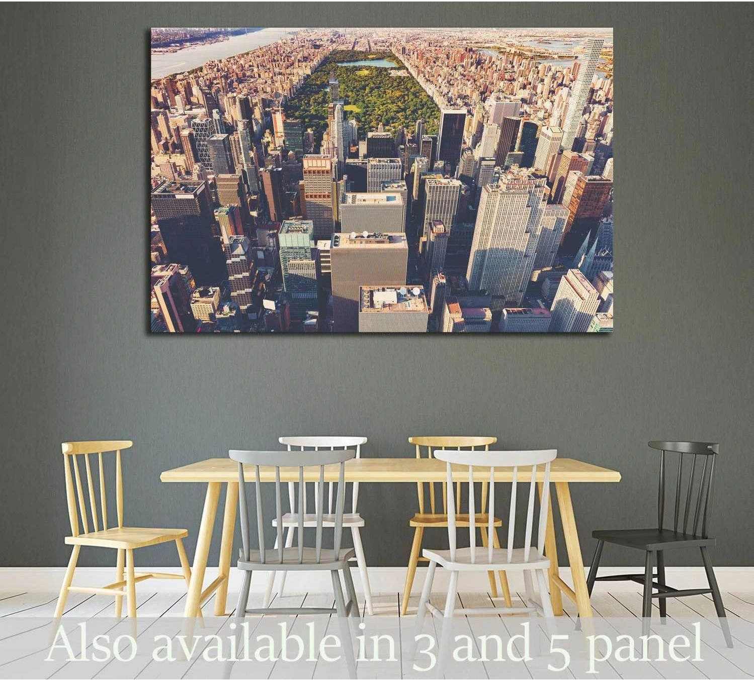 Aerial Central Park and Midtown Manhattan sunset canvas print above dining table wall
