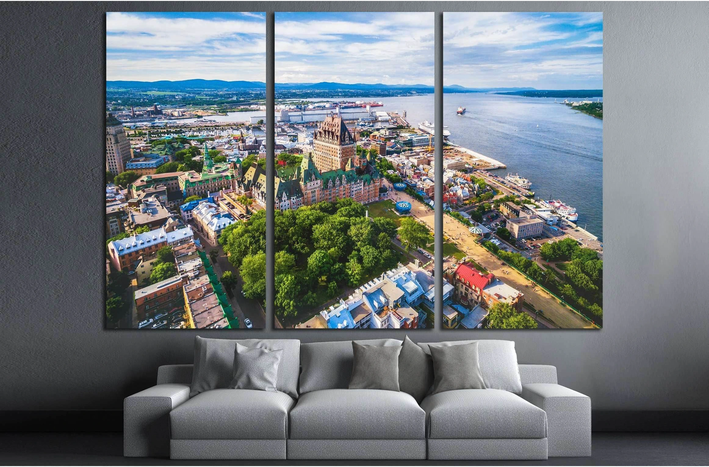 Aerial view of Chateau Frontenac hotel and Old Port in Quebec City, Canada. №2739 Ready to Hang Canvas Print - Zellart Canvas Prints ALL_Products, s-2739