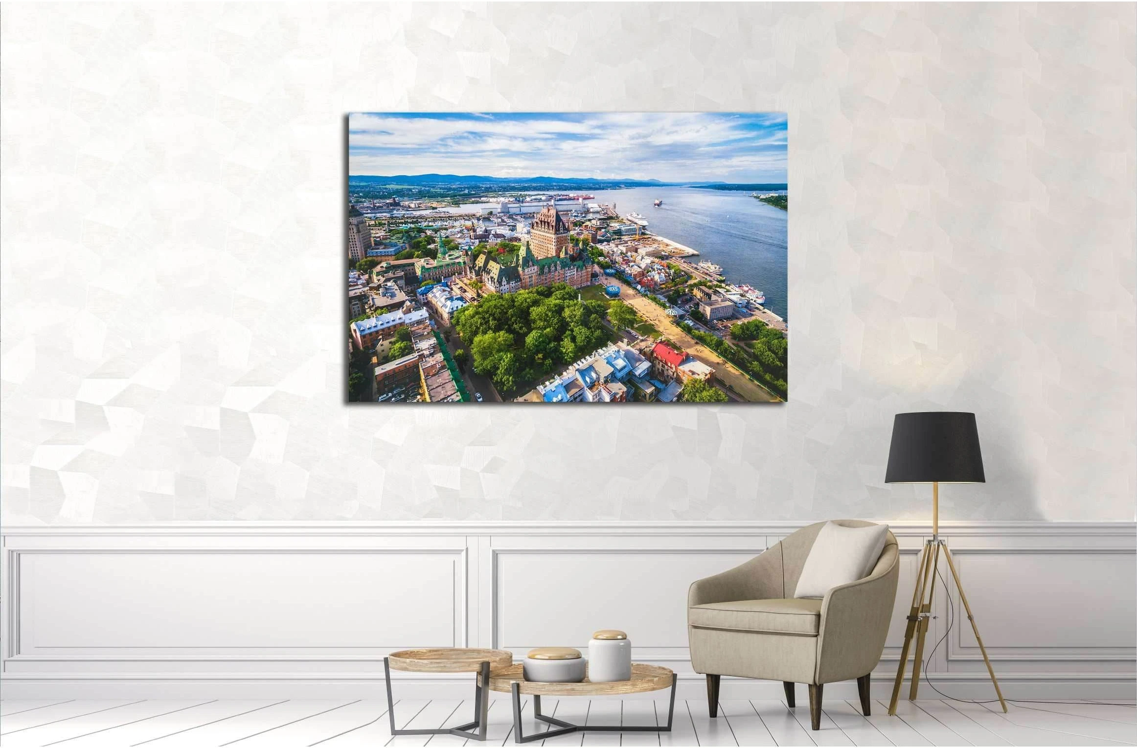 Aerial view of Chateau Frontenac hotel and Old Port in Quebec City, Canada. №2739 Ready to Hang Canvas Print - Zellart Canvas Prints ALL_Products, s-2739