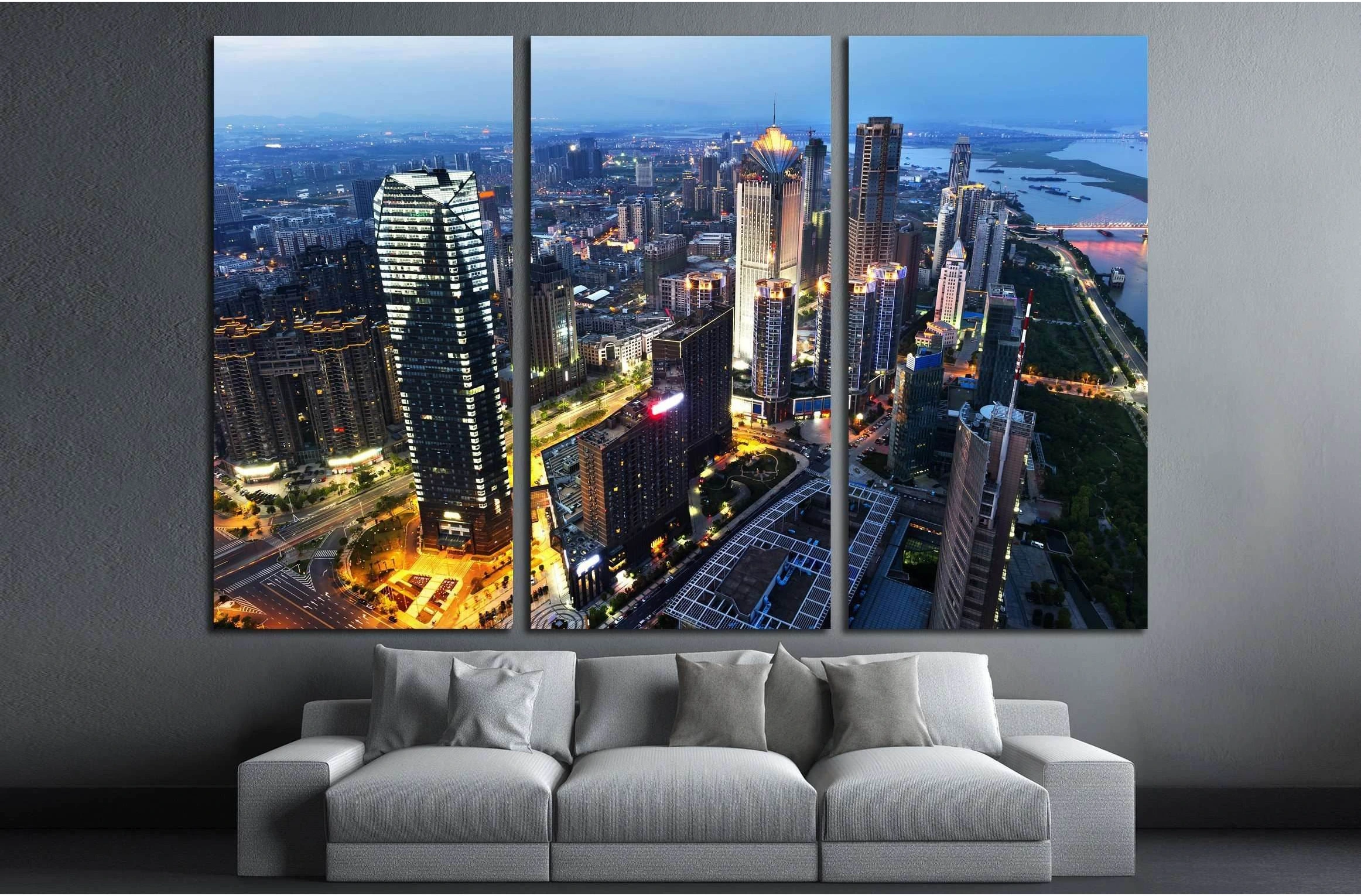Aerial view of city №2257 Ready to Hang Canvas Print - Zellart Canvas Prints ALL_Products, s-2257
