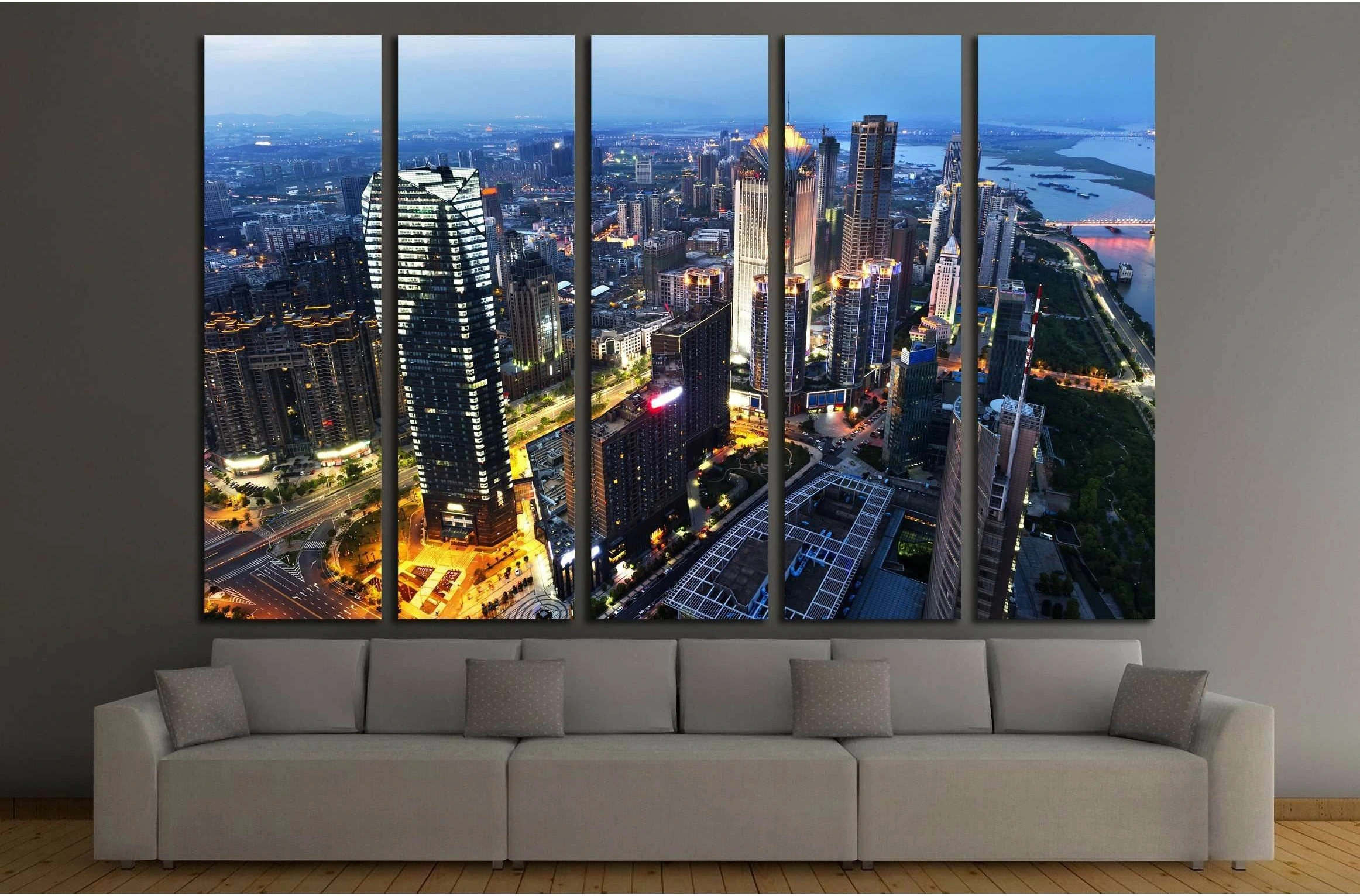 Aerial view of city №2257 Ready to Hang Canvas Print - Zellart Canvas Prints ALL_Products, s-2257