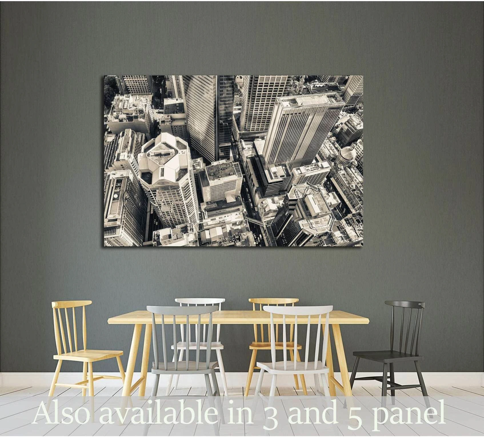 Sepia Baltimore aerial canvas print of Federal Hill and Inner Harbor above a dining table