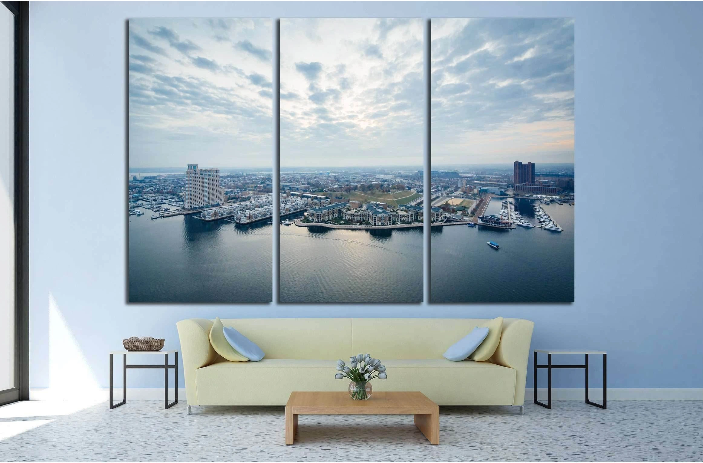 Aerial view of Federal Hill and the Inner Harbor of Baltimore, Maryland №2392 Ready to Hang Canvas Print - Zellart Canvas Prints ALL_Products, s-2392
