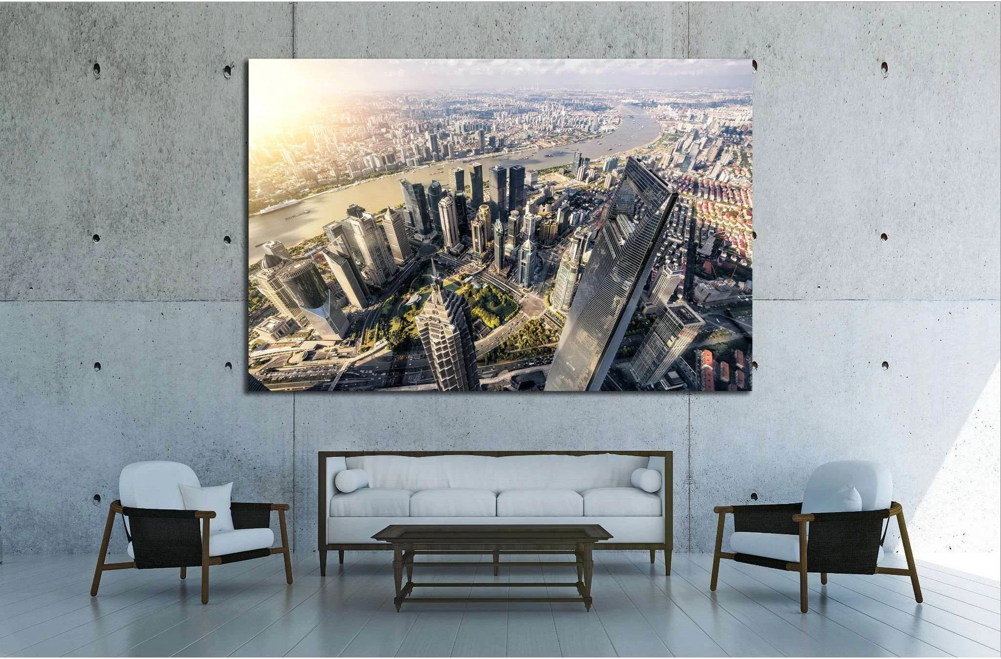 Aerial View of Lujiazui Financial District in Shanghai,China №1548 Ready to Hang Canvas Print - Zellart Canvas Prints ALL_Products, s-1548