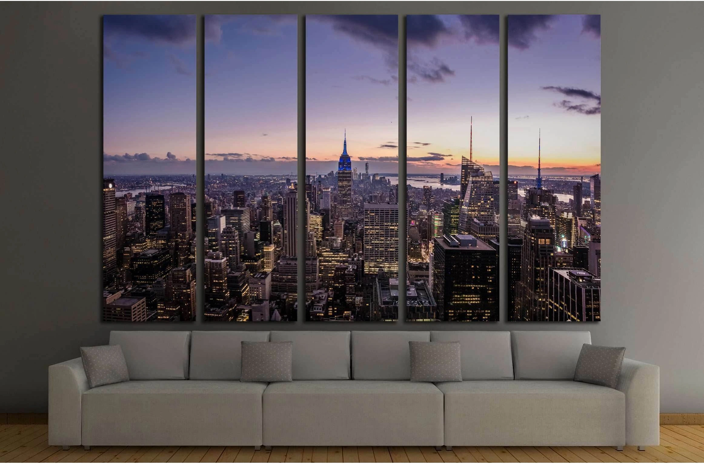 Aerial view of Manhattan Skyline at sunset - New York, USA №2729 Ready to Hang Canvas Print - Zellart Canvas Prints 0_NY_ART, ALL_Products, s-2729