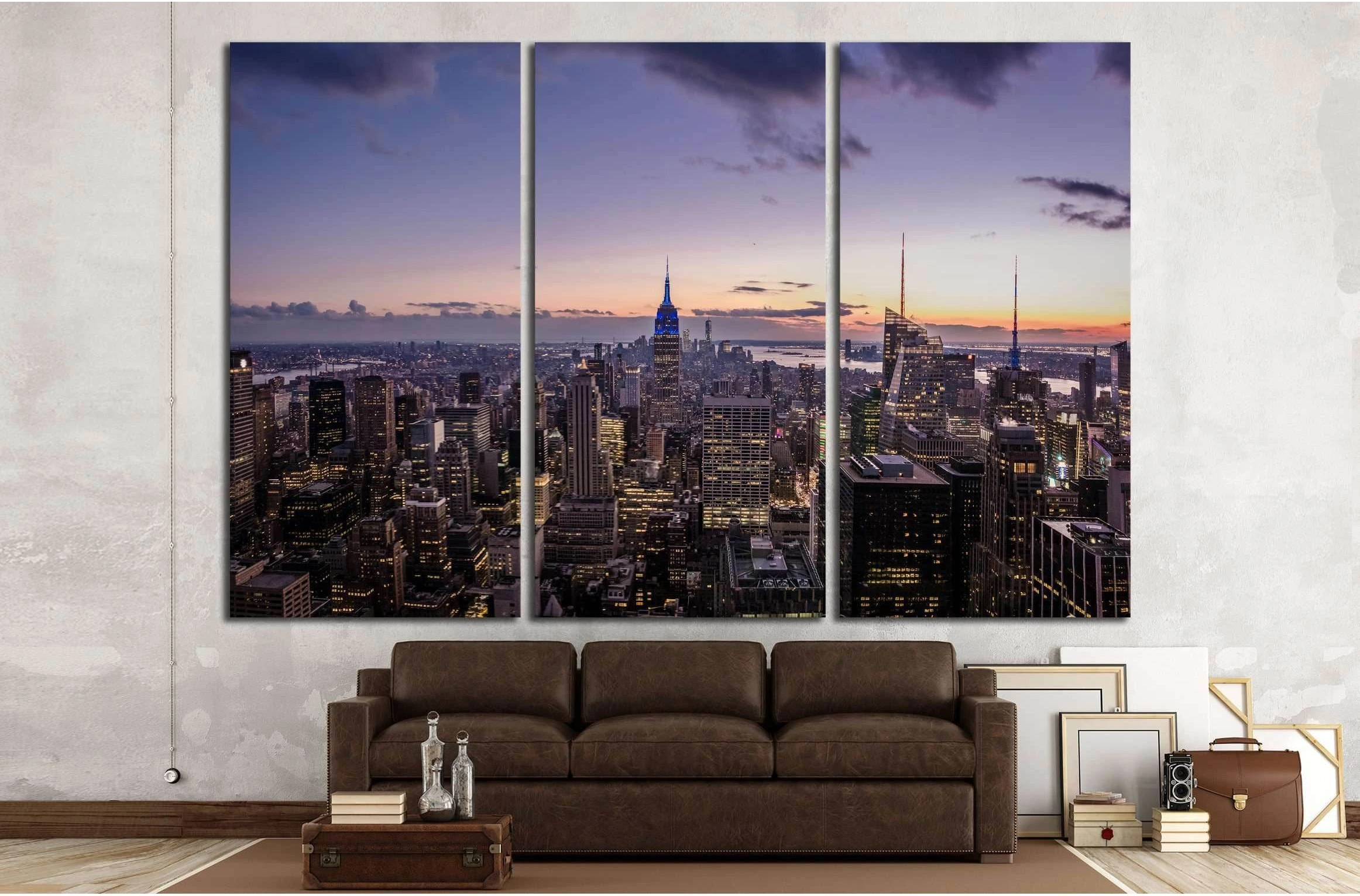 Aerial view of Manhattan Skyline at sunset - New York, USA №2729 Ready to Hang Canvas Print - Zellart Canvas Prints 0_NY_ART, ALL_Products, s-2729