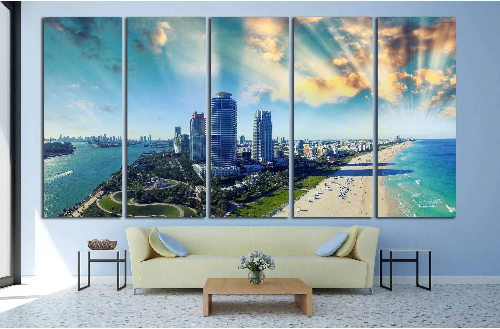 Aerial view of Miami Beach, Florida №1224 Ready to Hang Canvas Print - Zellart Canvas Prints ALL_Products, s-1224