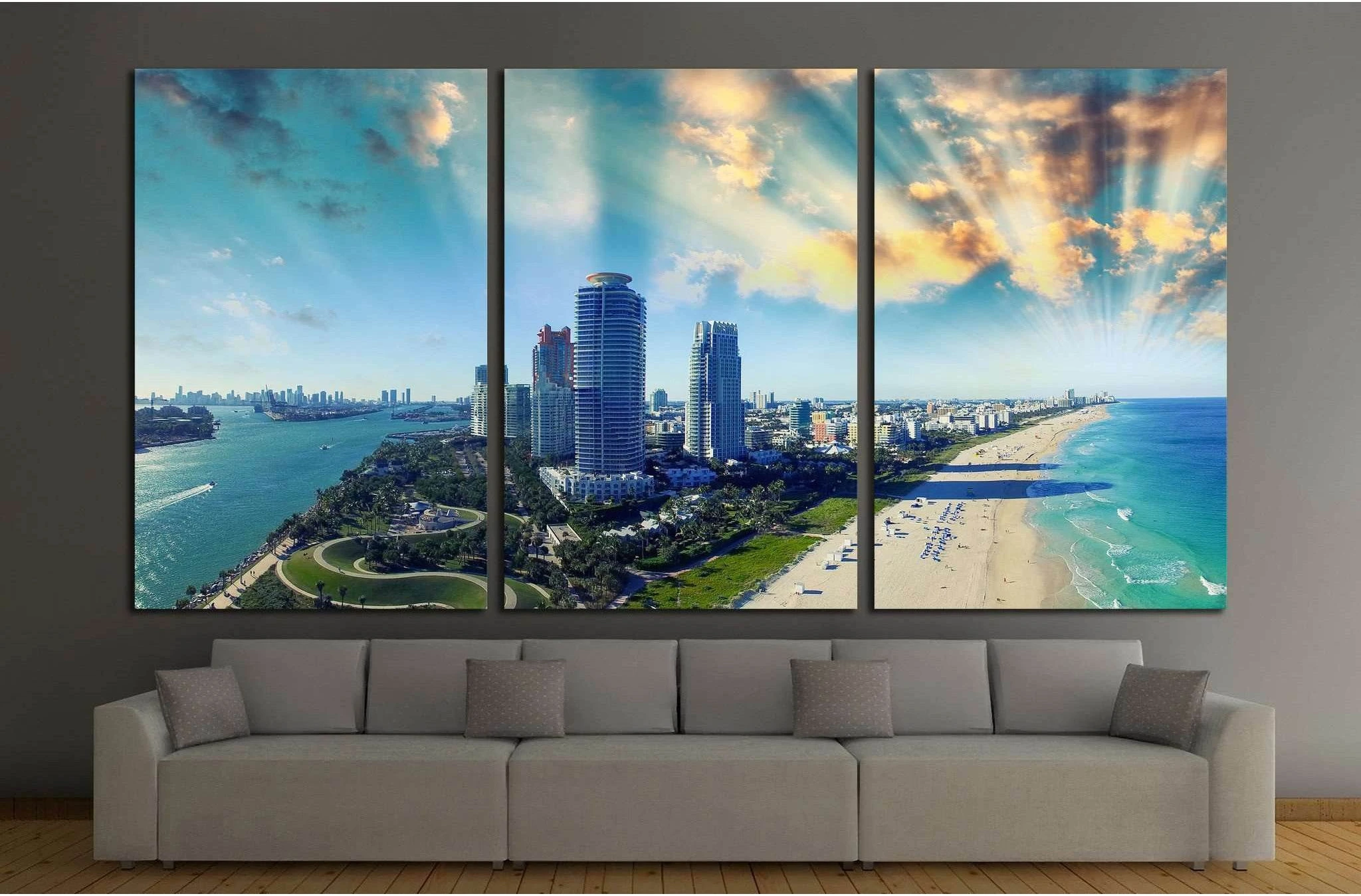 Aerial view of Miami Beach, Florida №1224 Ready to Hang Canvas Print - Zellart Canvas Prints ALL_Products, s-1224