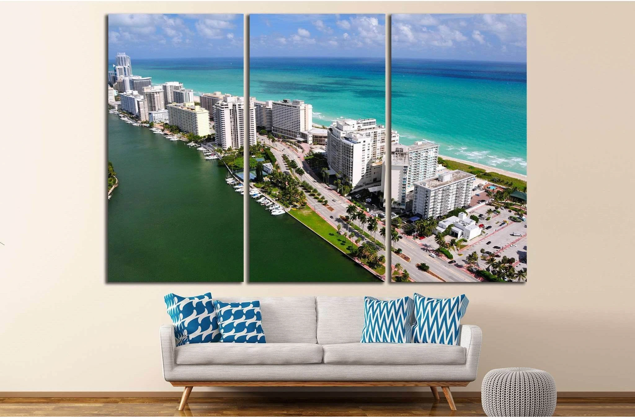 Aerial view of Miami South Beach, Florida, USA №1203 Ready to Hang Canvas Print - Zellart Canvas Prints ALL_Products, s-1203