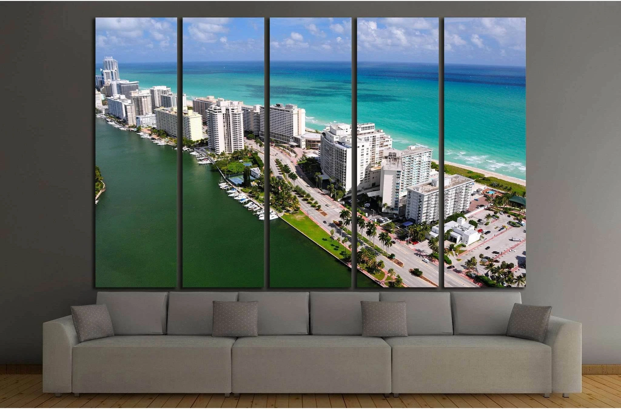 Aerial view of Miami South Beach, Florida, USA №1203 Ready to Hang Canvas Print - Zellart Canvas Prints ALL_Products, s-1203