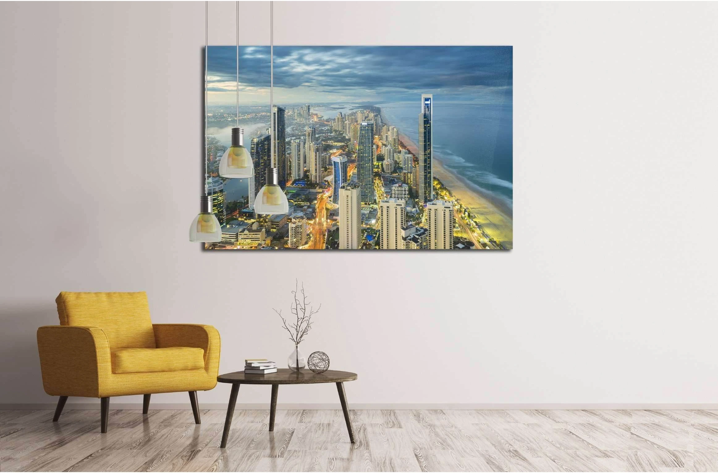Aerial view of modern buildings with light trail at riverside at Gold Coast №2390 Ready to Hang Canvas Print - Zellart Canvas Prints ALL_Products, s-2390