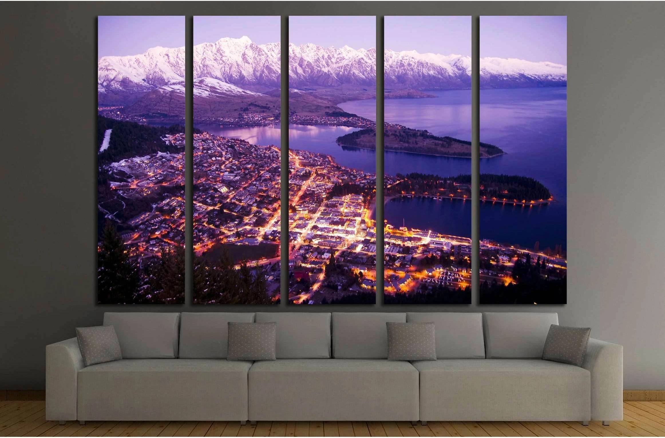 Aerial View of Queenstown with City Lights, New Zealand №2269 Ready to Hang Canvas Print - Zellart Canvas Prints ALL_Products, s-2269