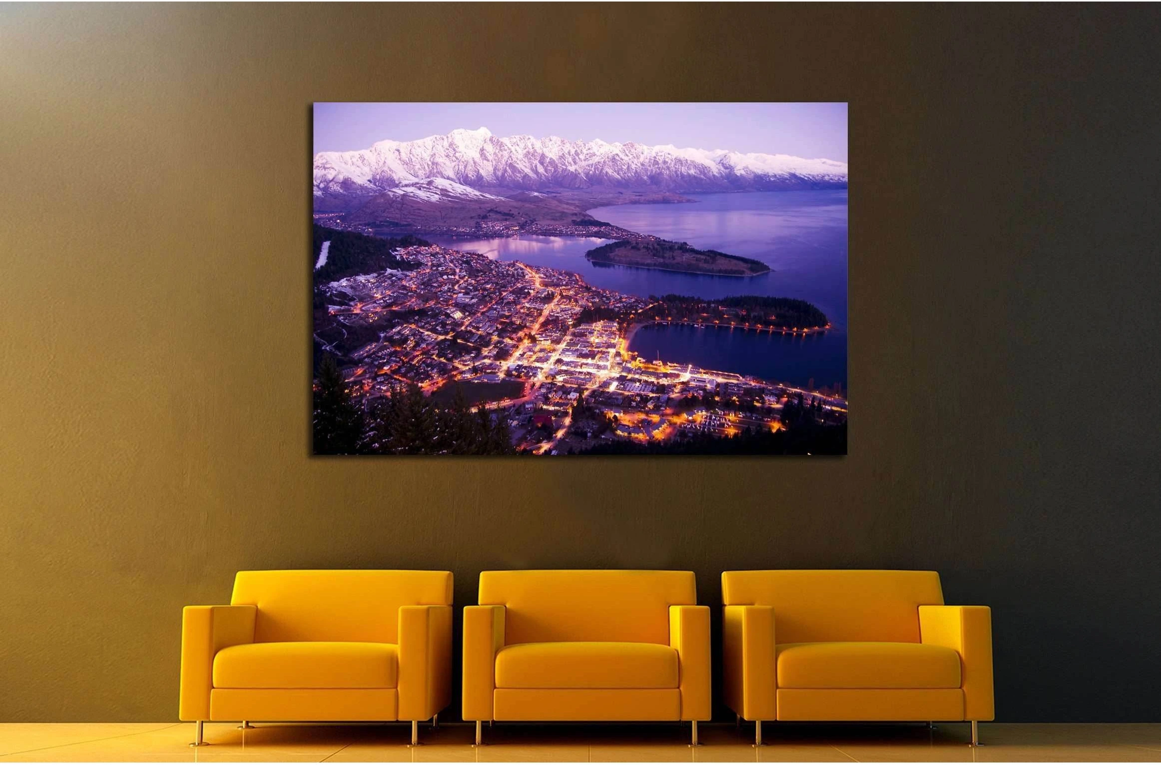 Aerial View of Queenstown with City Lights, New Zealand №2269 Ready to Hang Canvas Print - Zellart Canvas Prints ALL_Products, s-2269