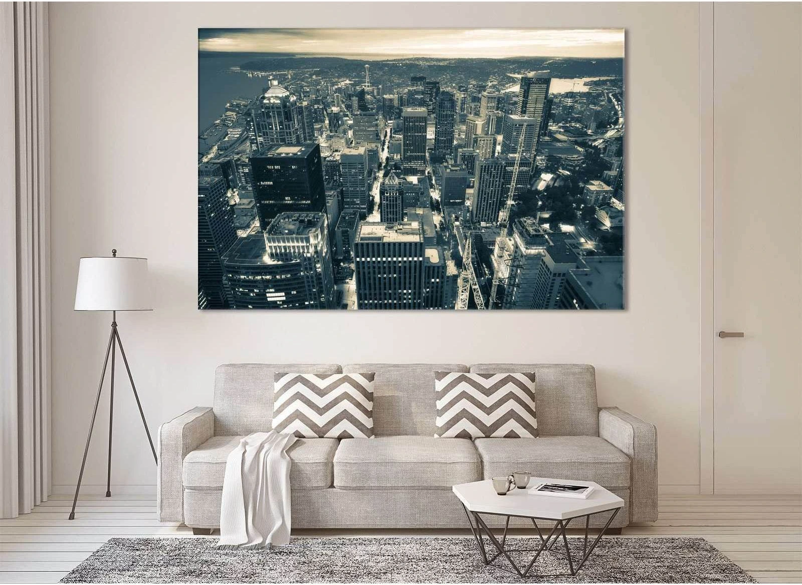 Aerial View of Seattle №3013 Ready to Hang Canvas Print - Zellart Canvas Prints ALL_Products, z-3013
