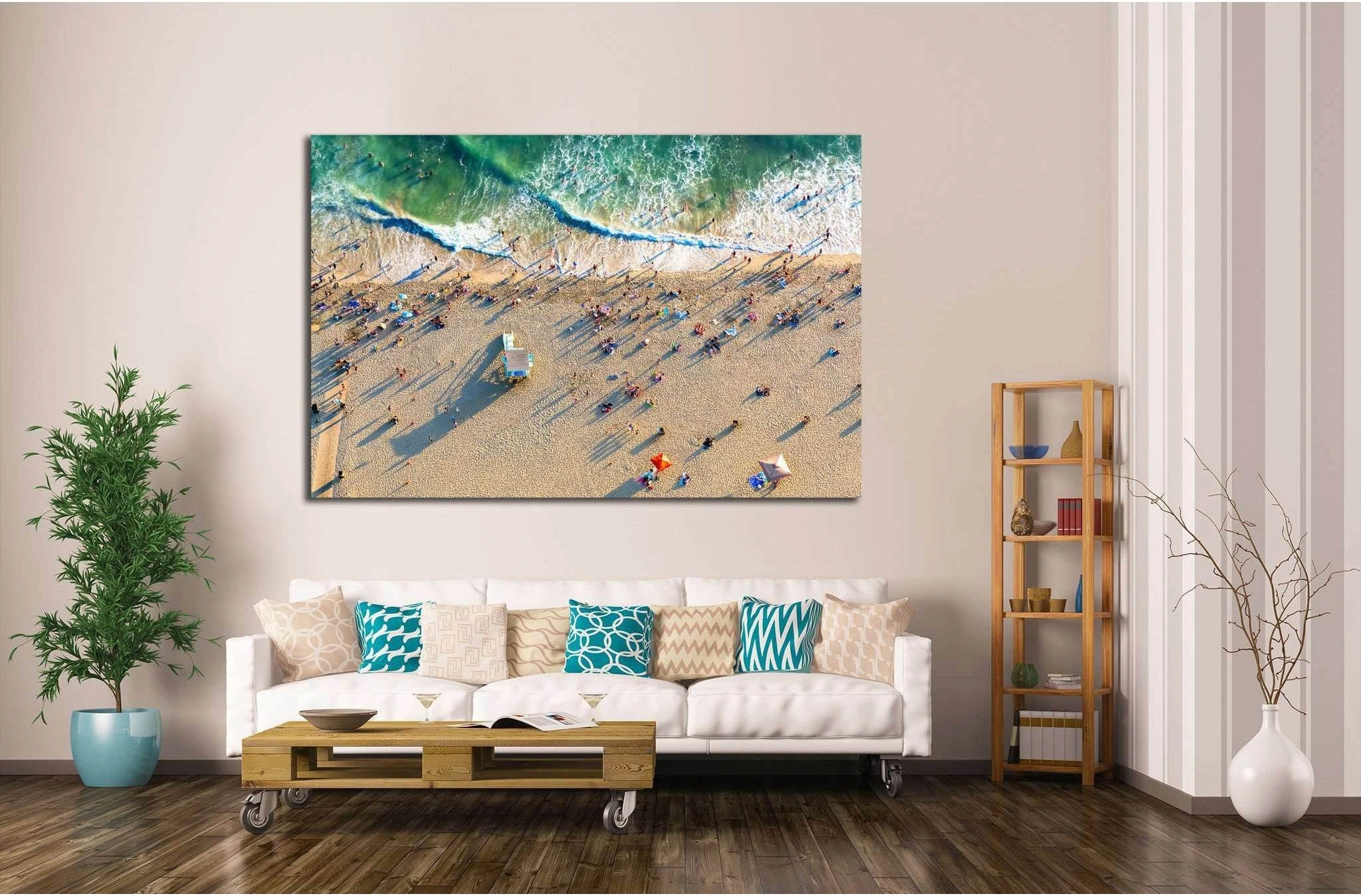 Aerial view of the beach in Santa Monica, CA №2003 Ready to Hang Canvas Print - Zellart Canvas Prints ALL_Products, s-2003