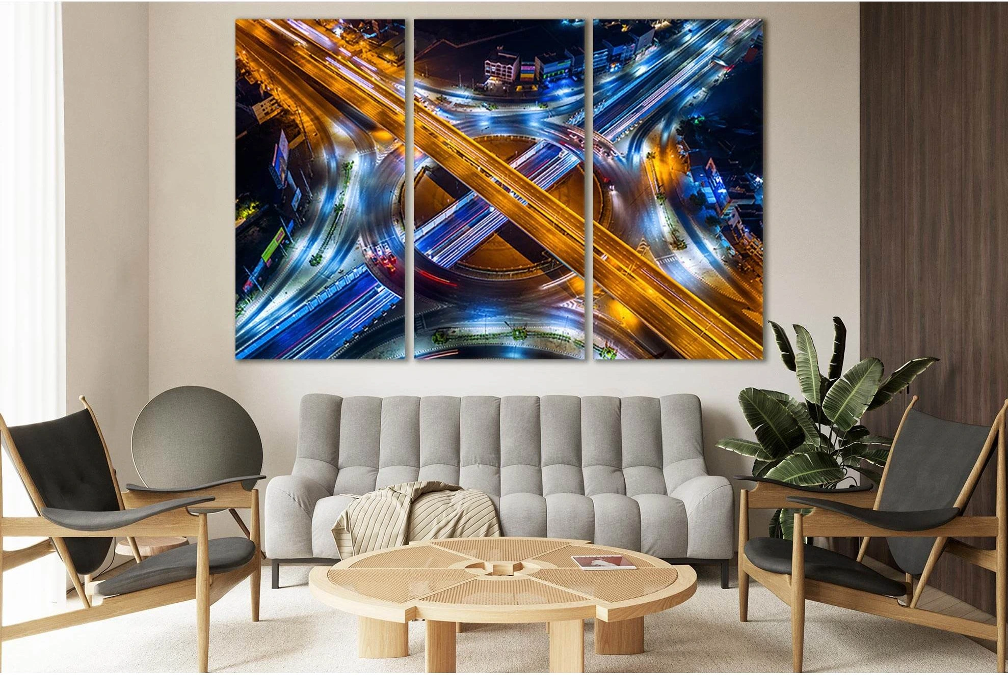 Aerial View Of The Highway At Night №SL368 Ready to Hang Canvas Print - Zellart Canvas Prints 0new, ALL_Products, Cityscapes & Skylines