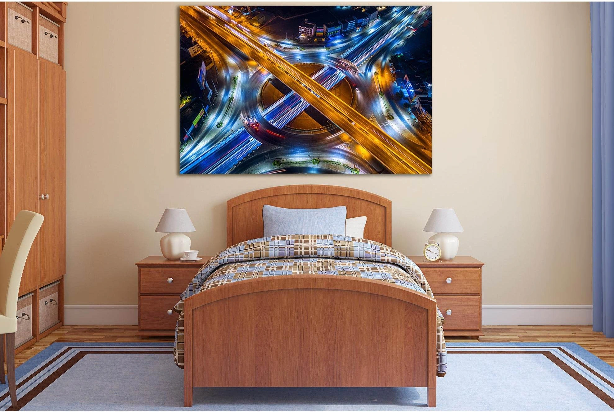Aerial View Of The Highway At Night №SL368 Ready to Hang Canvas Print - Zellart Canvas Prints 0new, ALL_Products, Cityscapes & Skylines