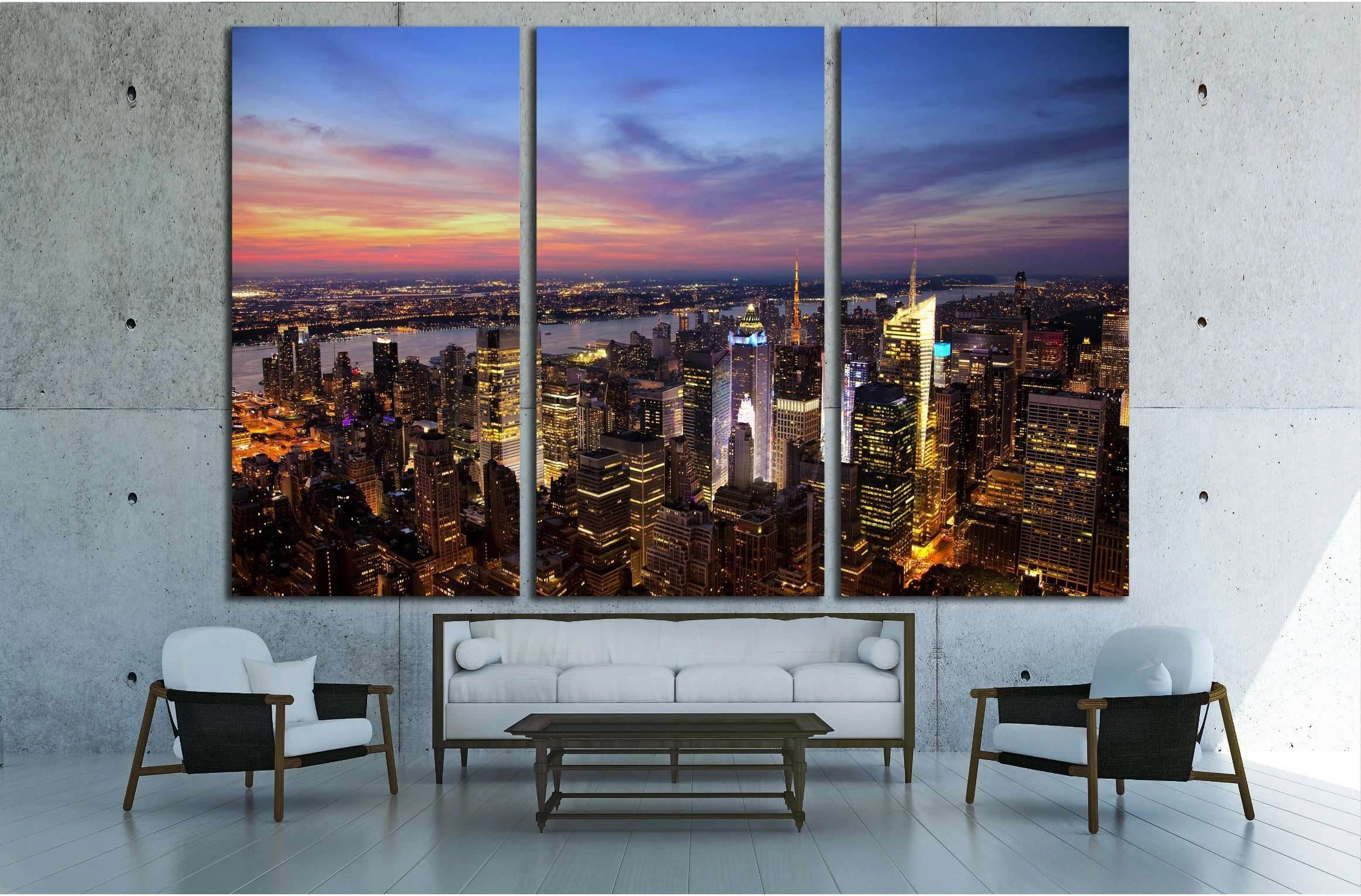 Aerial view of the New York City skyline at sunset №2651 Ready to Hang Canvas Print - Zellart Canvas Prints 0_NY_ART, ALL_Products, s-2651