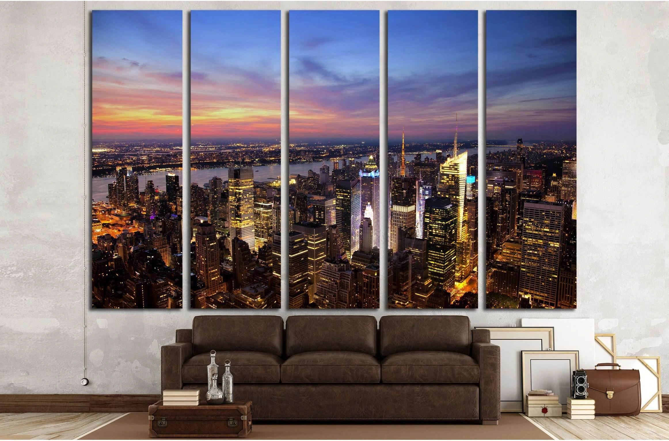 Aerial view of the New York City skyline at sunset №2651 Ready to Hang Canvas Print - Zellart Canvas Prints 0_NY_ART, ALL_Products, s-2651