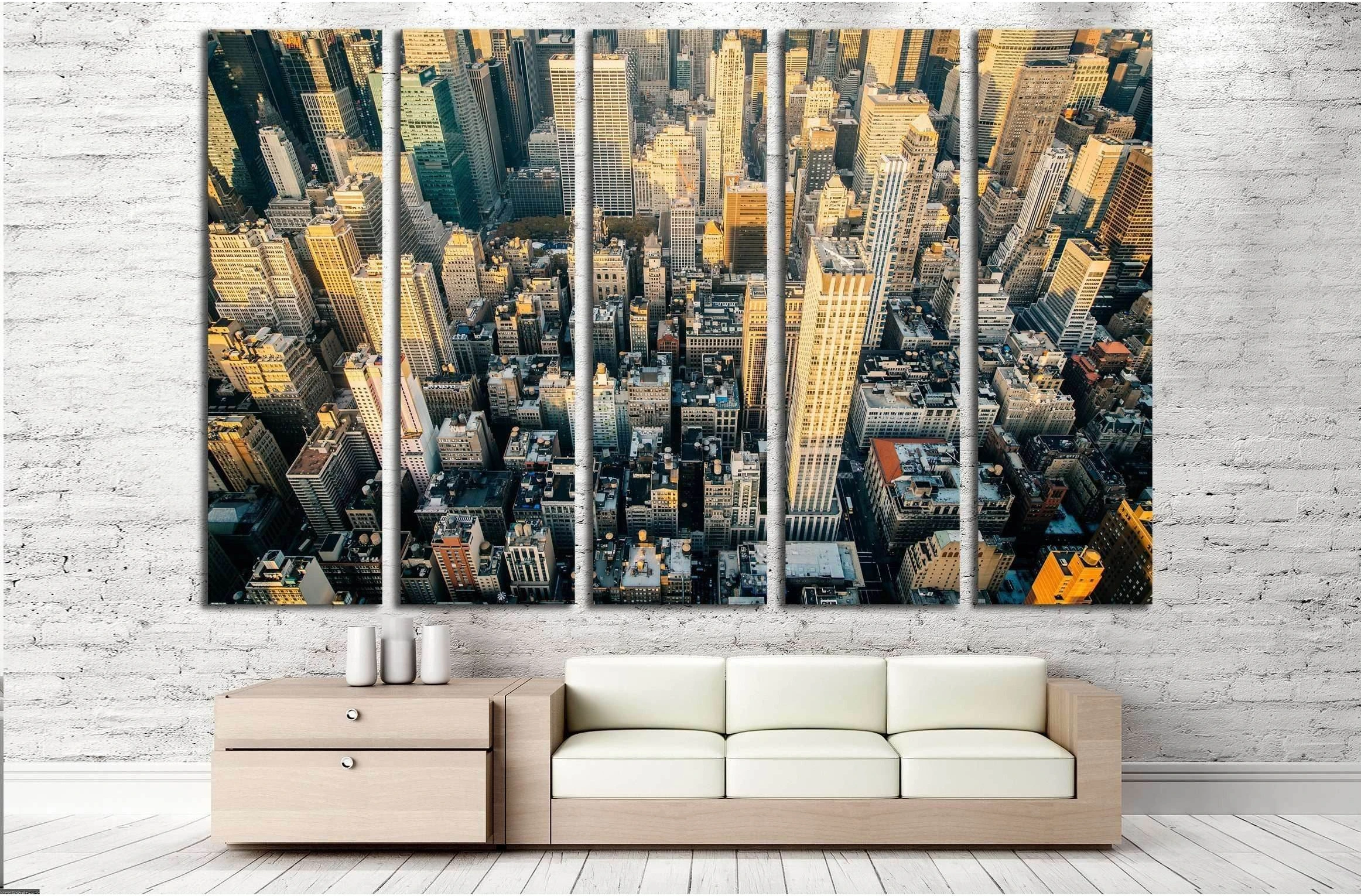 Aerial view of the New York City skyline near Midtown at sunset №2959 Ready to Hang Canvas Print - Zellart Canvas Prints 0_NY_ART, ALL_Products, s-2959