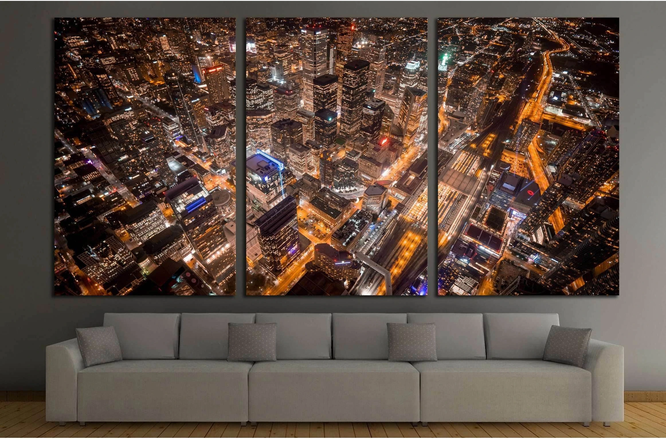 Aerial view of Toronto city at night №2060 Ready to Hang Canvas Print - Zellart Canvas Prints ALL_Products, s-2060
