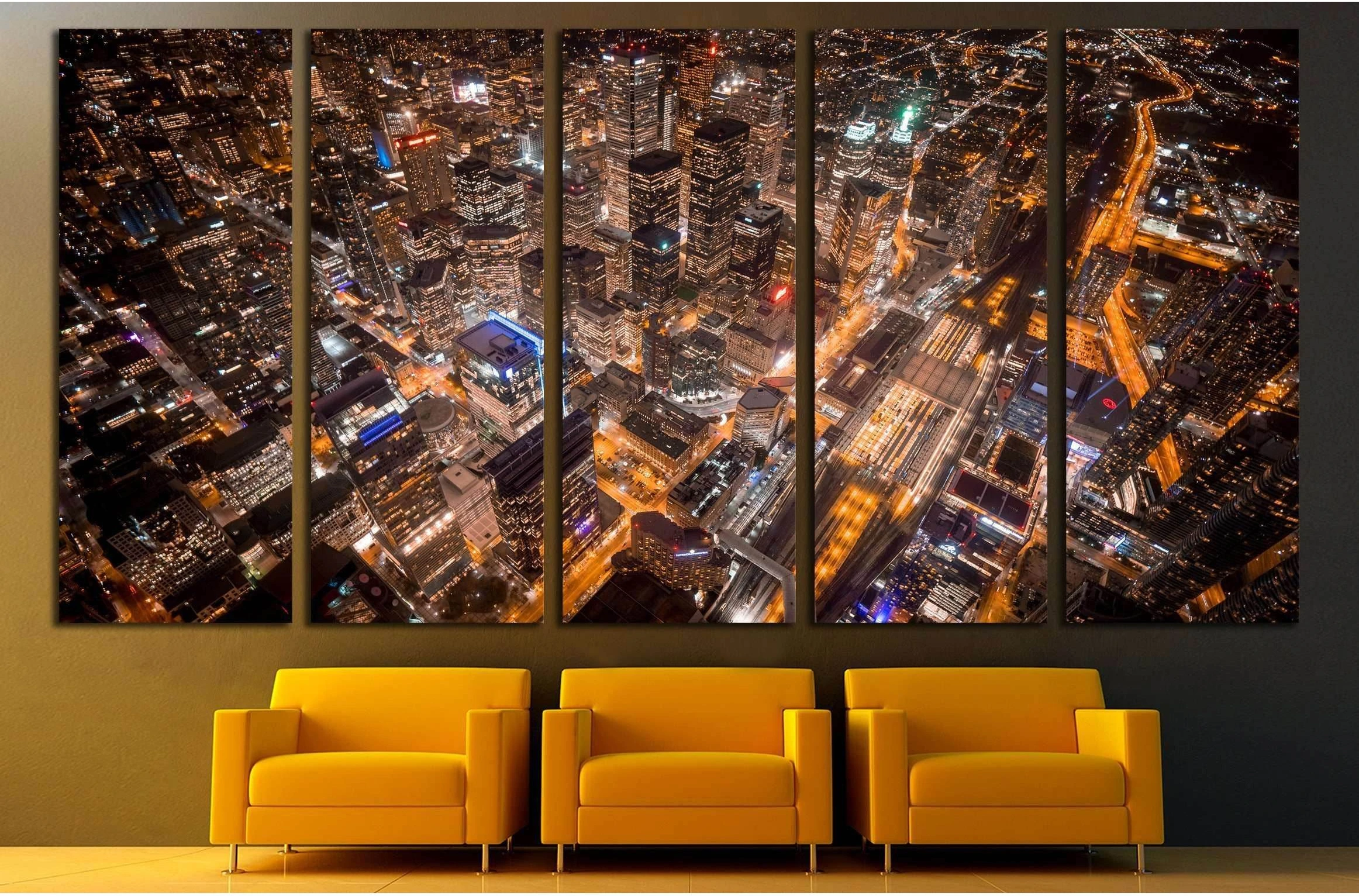 Aerial view of Toronto city at night №2060 Ready to Hang Canvas Print - Zellart Canvas Prints ALL_Products, s-2060