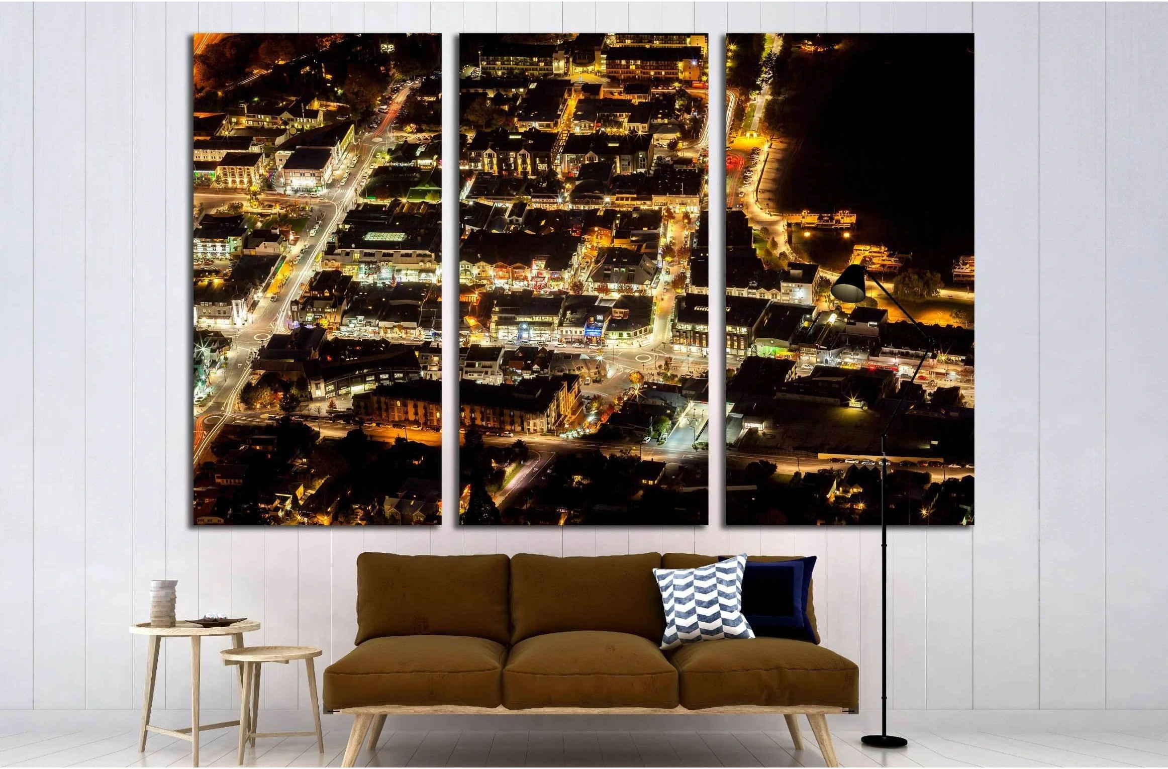 Aerial View of Transportation light trail of Queenstown, New Zealand №2255 Ready to Hang Canvas Print - Zellart Canvas Prints ALL_Products, s-2255
