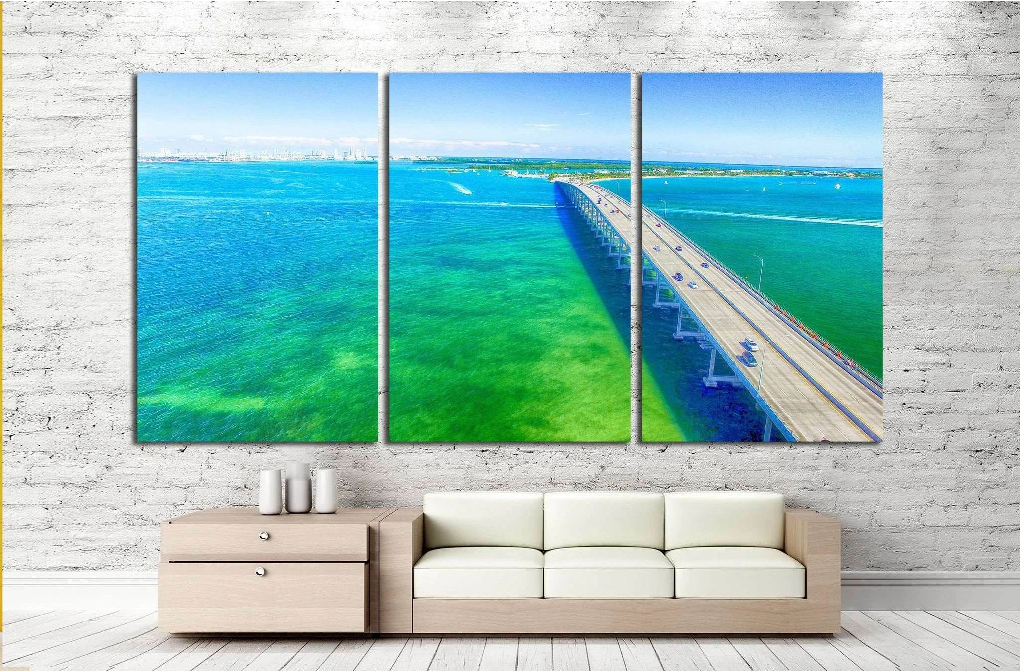 Aerial view on a sunny day in Miami №1314 Ready to Hang Canvas Print - Zellart Canvas Prints ALL_Products, s-1314