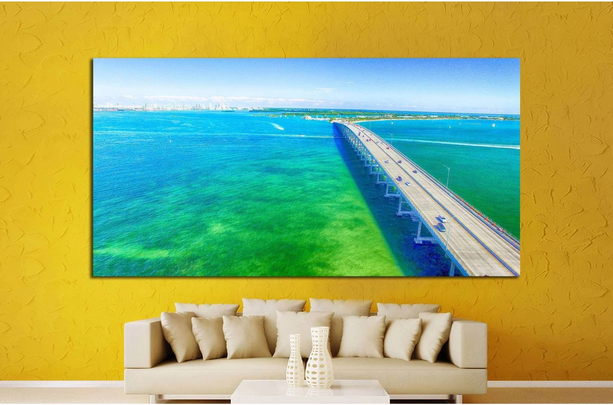 Aerial view on a sunny day in Miami №1314 Ready to Hang Canvas Print - Zellart Canvas Prints ALL_Products, s-1314