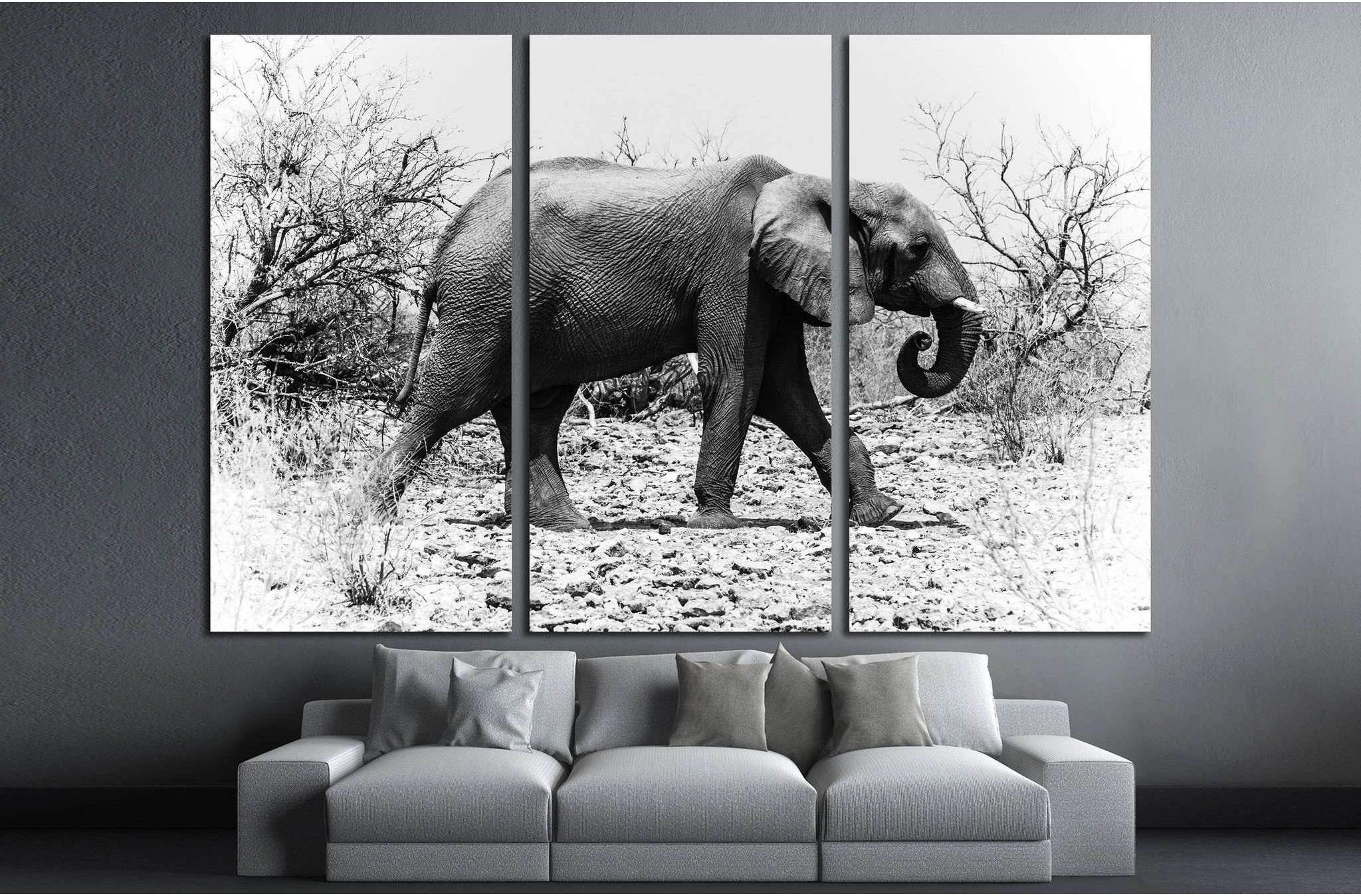 African elephant walks in the bush (Chobe National Park, Botswana) №1846 Ready to Hang Canvas Print - Zellart Canvas Prints ALL_Products, Elephant, s-1846