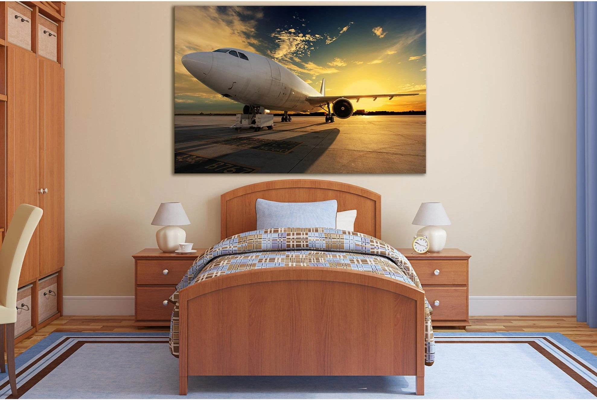 Airplane At Sunset №SL1427 Ready to Hang Canvas Print - Zellart Canvas Prints 0new, ALL_Products, Engine