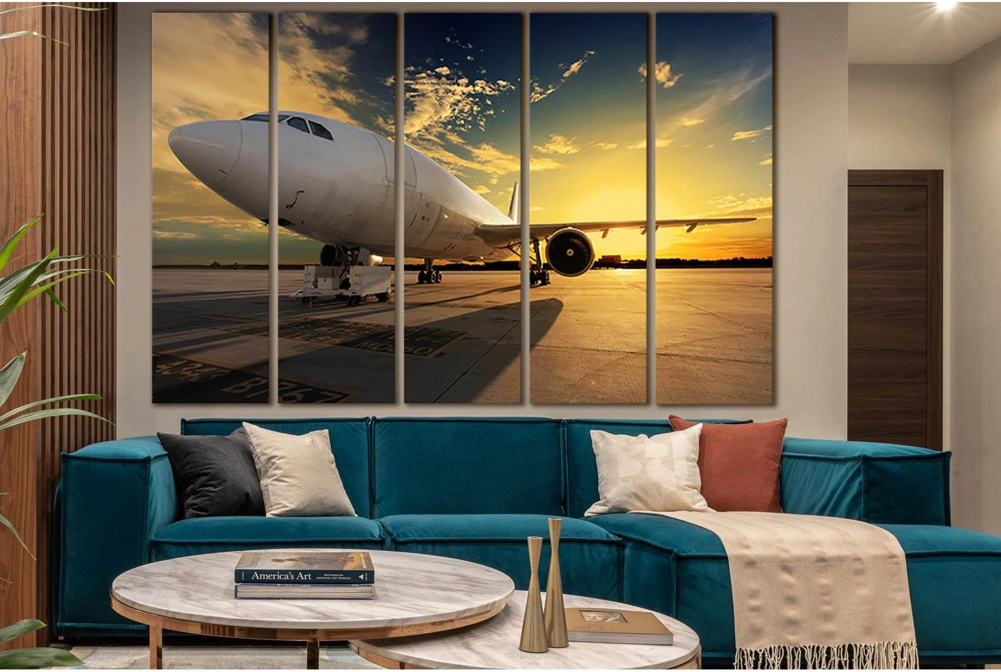 Airplane At Sunset №SL1427 Ready to Hang Canvas Print - Zellart Canvas Prints 0new, ALL_Products, Engine