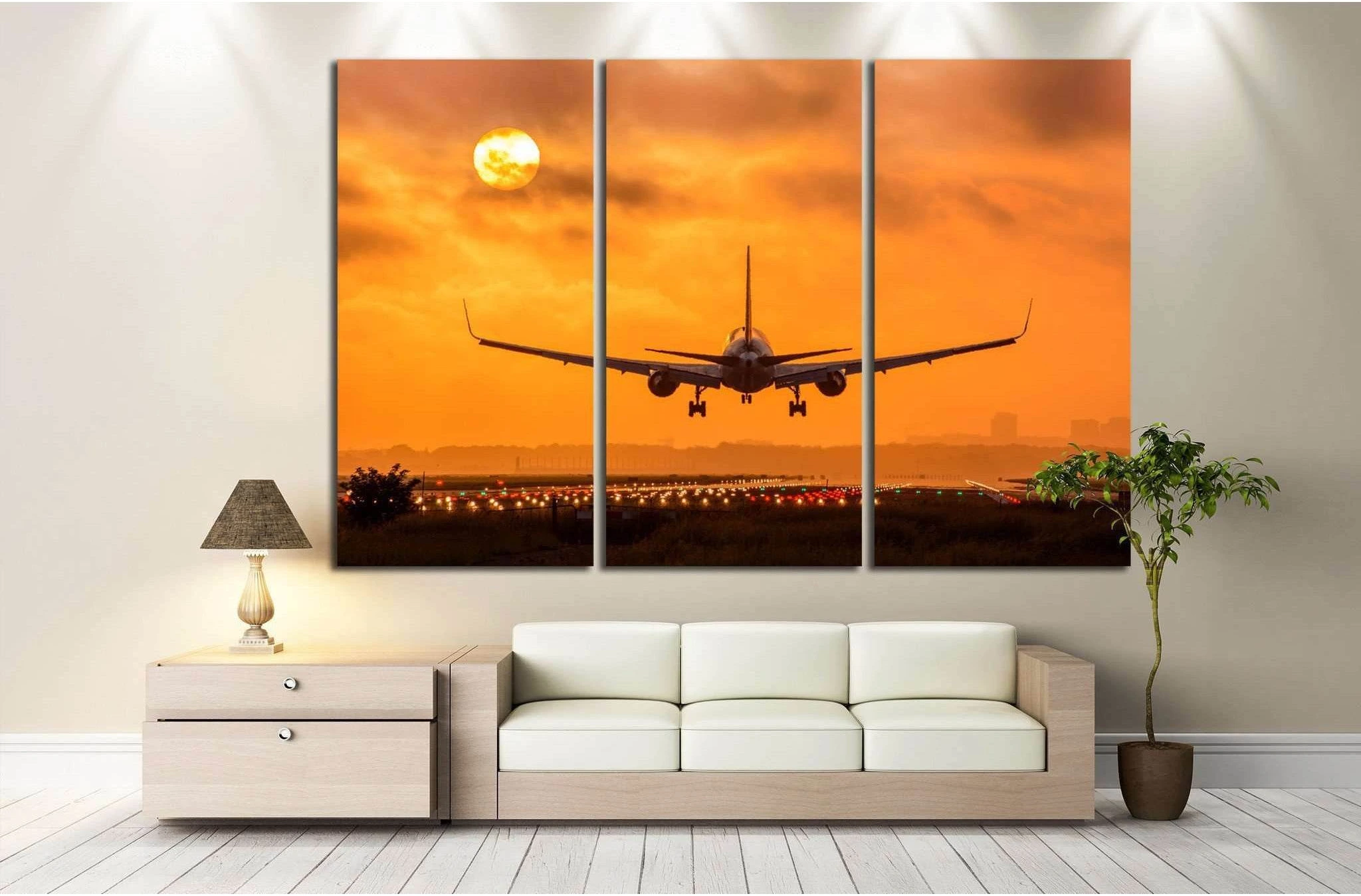 Airplane in Sunset №146 Ready to Hang Canvas Print - Zellart Canvas Prints ALL_Products, wd-146
