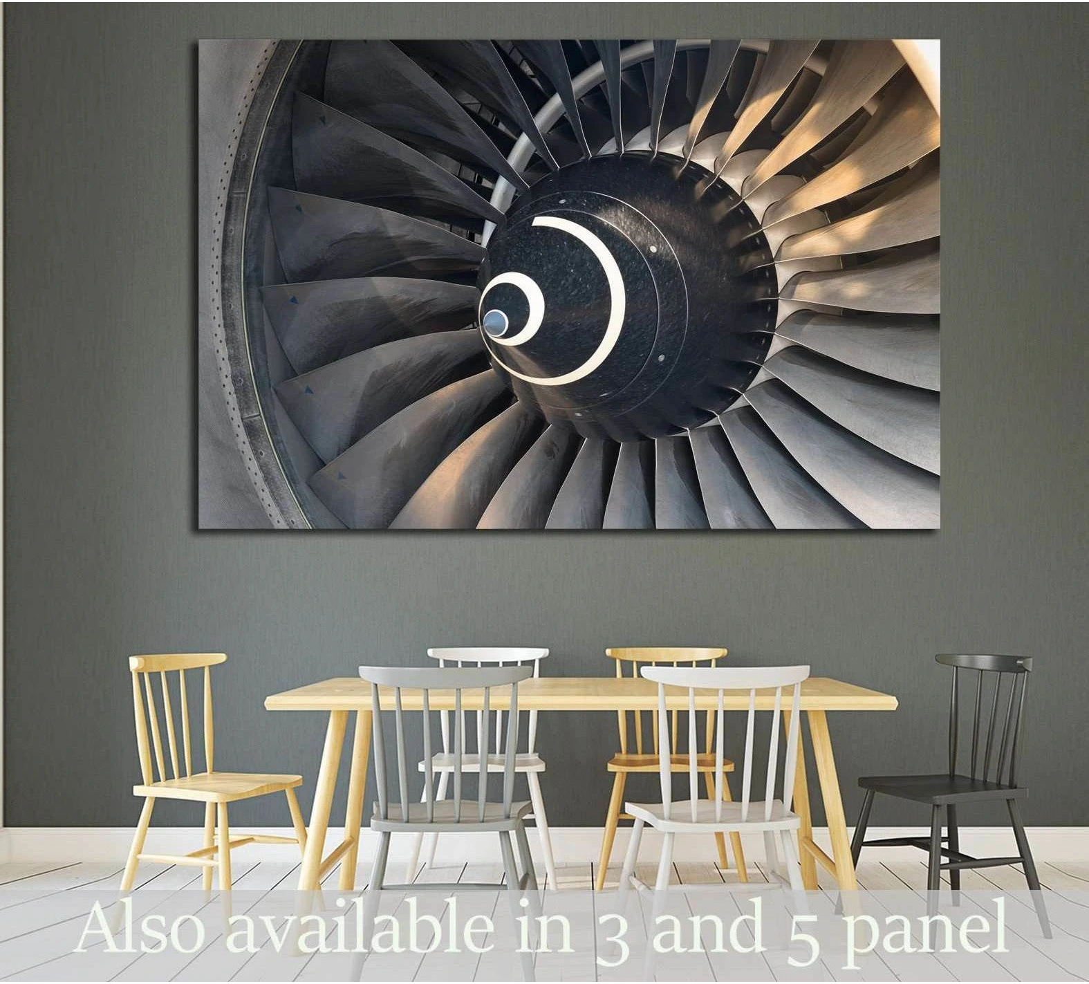 A close-up view of an airplane turbine's internal workings.