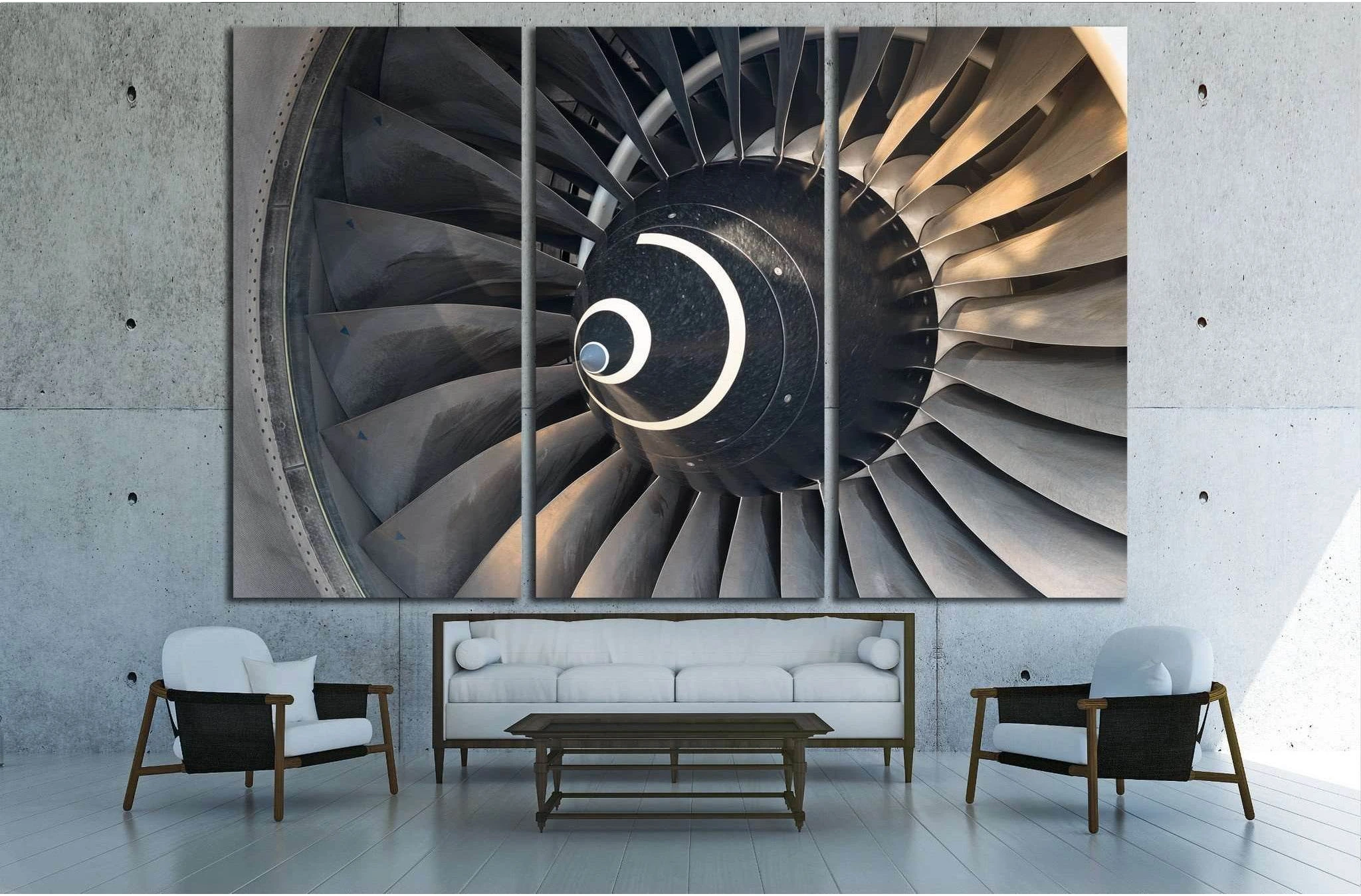 A close-up view of an airplane turbine's internal workings., product view 2