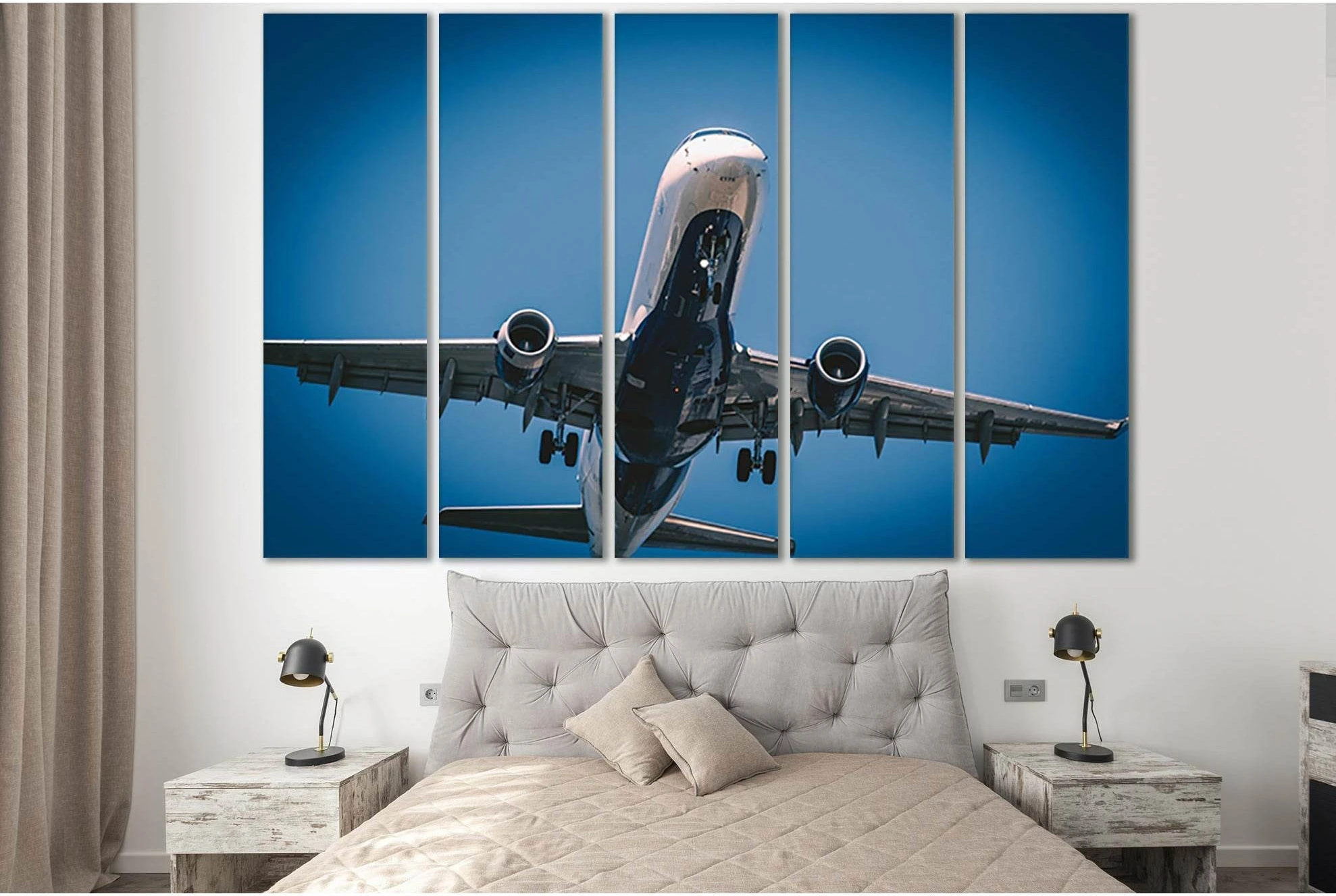 Airplane Under Blue Sky №SL768 Ready to Hang Canvas Print - Zellart Canvas Prints 0new, ALL_Products, Engine, Engines Wall Art