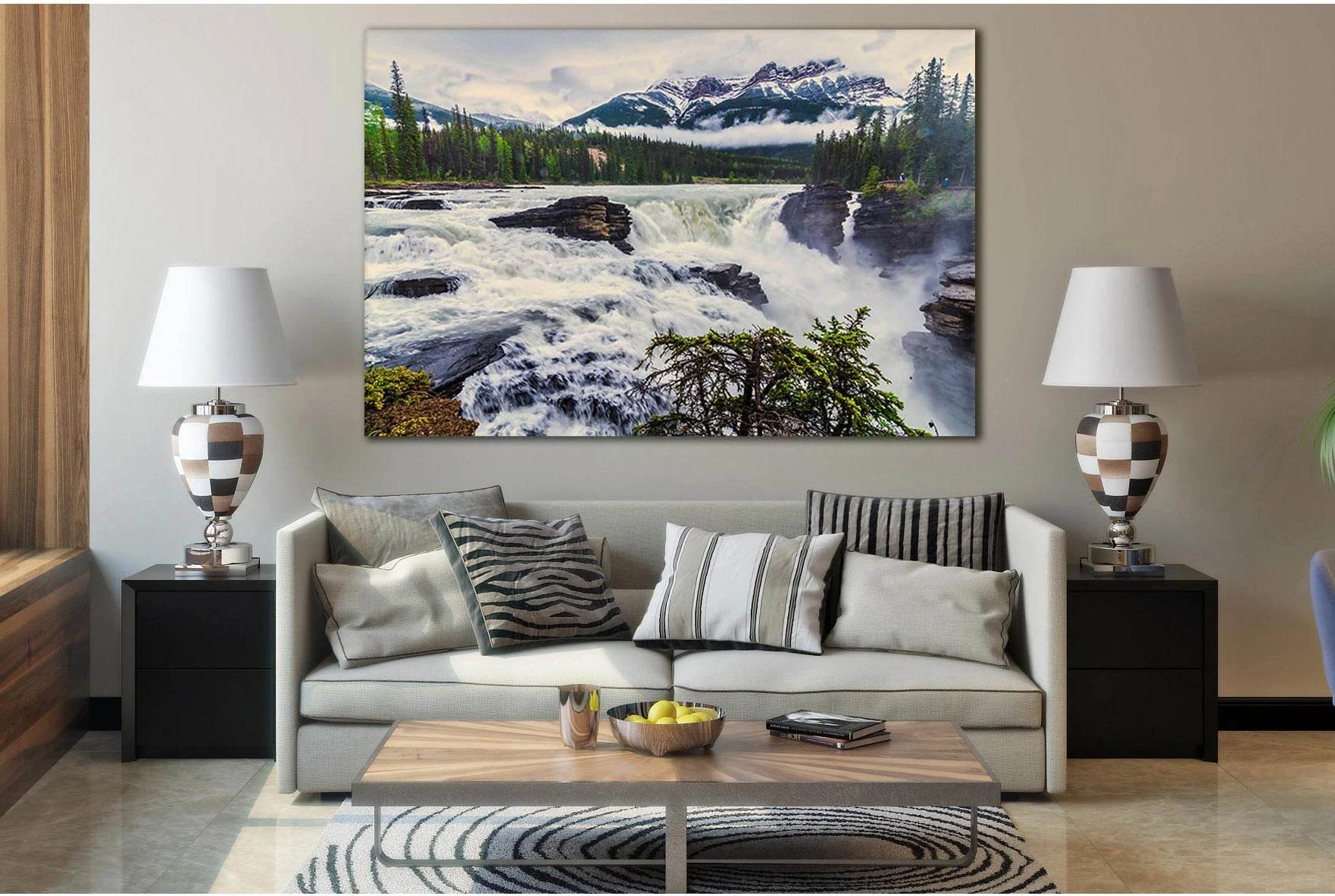 Alberta Mountain Canada Waterfall №SL446 Ready to Hang Canvas Print - Zellart Canvas Prints 0new, ALL_Products, Waterfall, Waterfall Wall Art