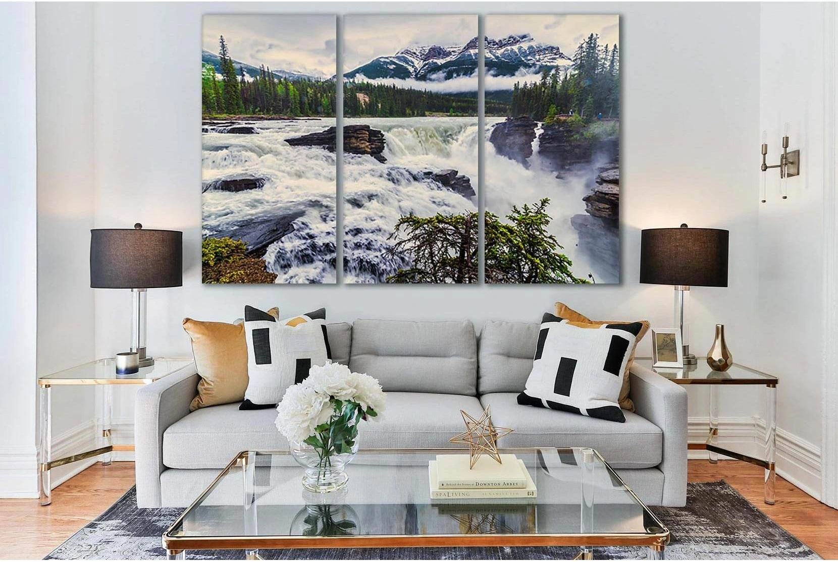 Alberta Mountain Canada Waterfall №SL446 Ready to Hang Canvas Print - Zellart Canvas Prints 0new, ALL_Products, Waterfall, Waterfall Wall Art