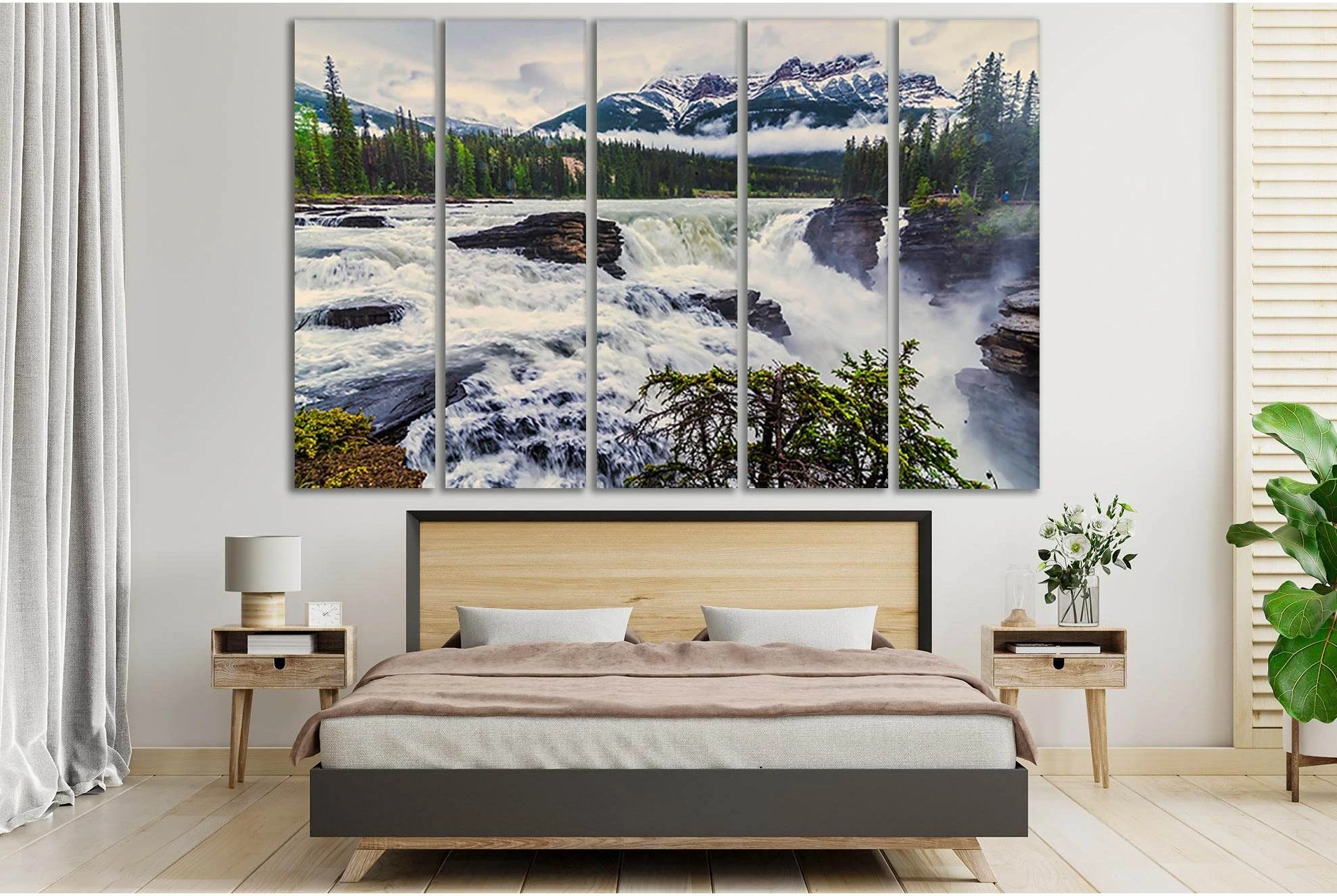 Alberta Mountain Canada Waterfall №SL446 Ready to Hang Canvas Print - Zellart Canvas Prints 0new, ALL_Products, Waterfall, Waterfall Wall Art