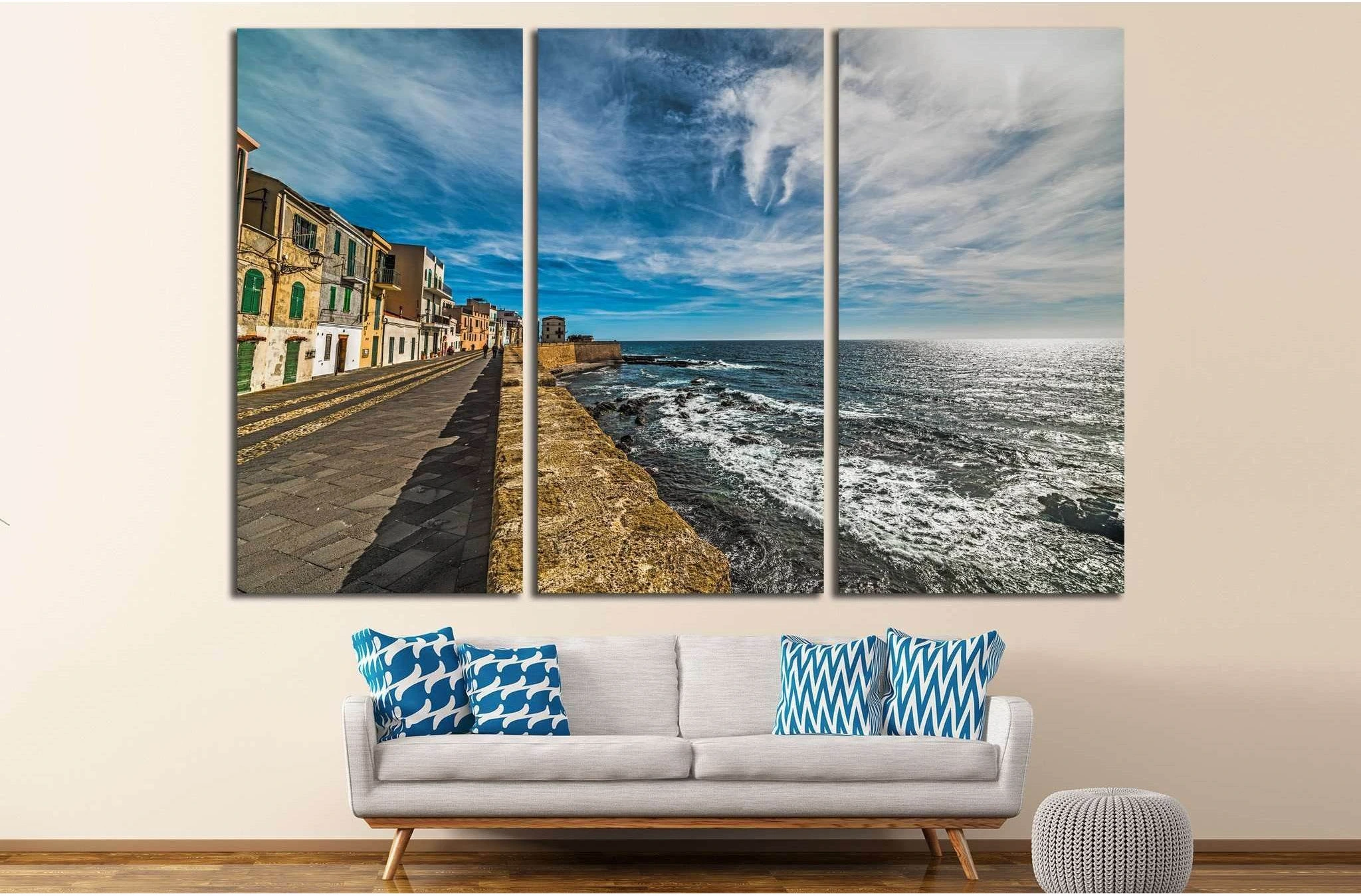 Alghero seafront under clouds, Sardinia №1300 Ready to Hang Canvas Print - Zellart Canvas Prints ALL_Products, s-1300