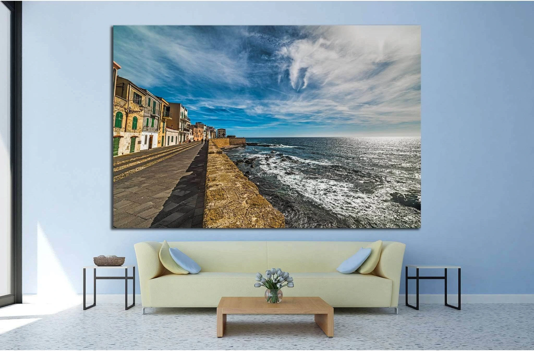 Alghero seafront under clouds, Sardinia №1300 Ready to Hang Canvas Print - Zellart Canvas Prints ALL_Products, s-1300