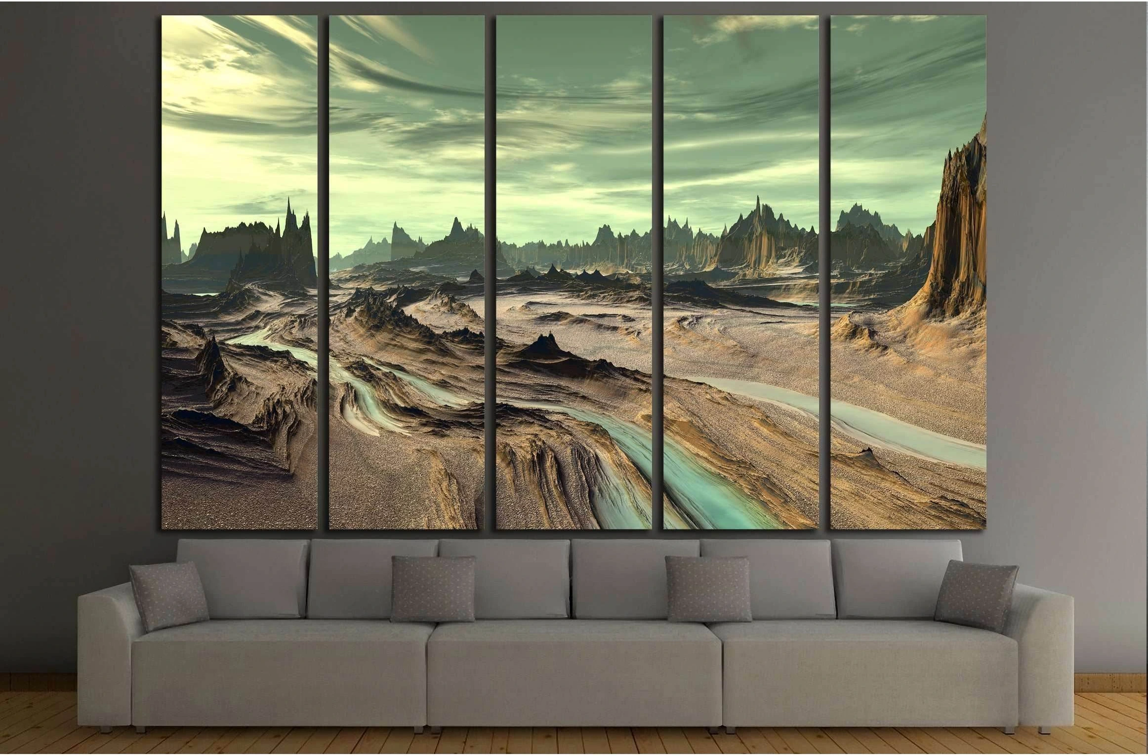 Alien Planet - 3D Rendered Computer Artwork. Rocks and lake №2932 Ready to Hang Canvas Print - Zellart Canvas Prints ALL_Products, s-2932