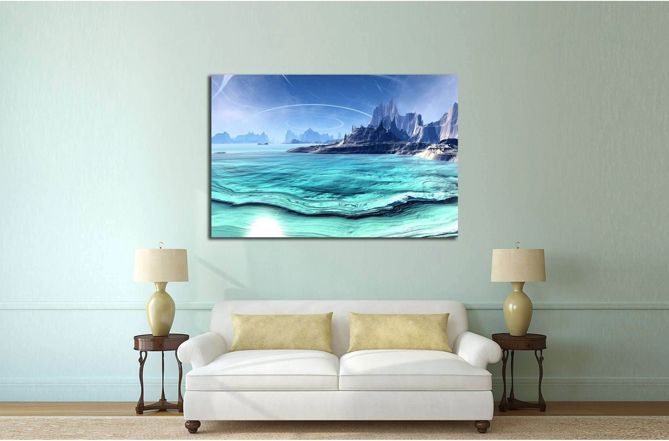 Alien Planet - 3D Rendered Computer Artwork. Rocks and lake №2934 Ready to Hang Canvas Print - Zellart Canvas Prints ALL_Products, s-2934