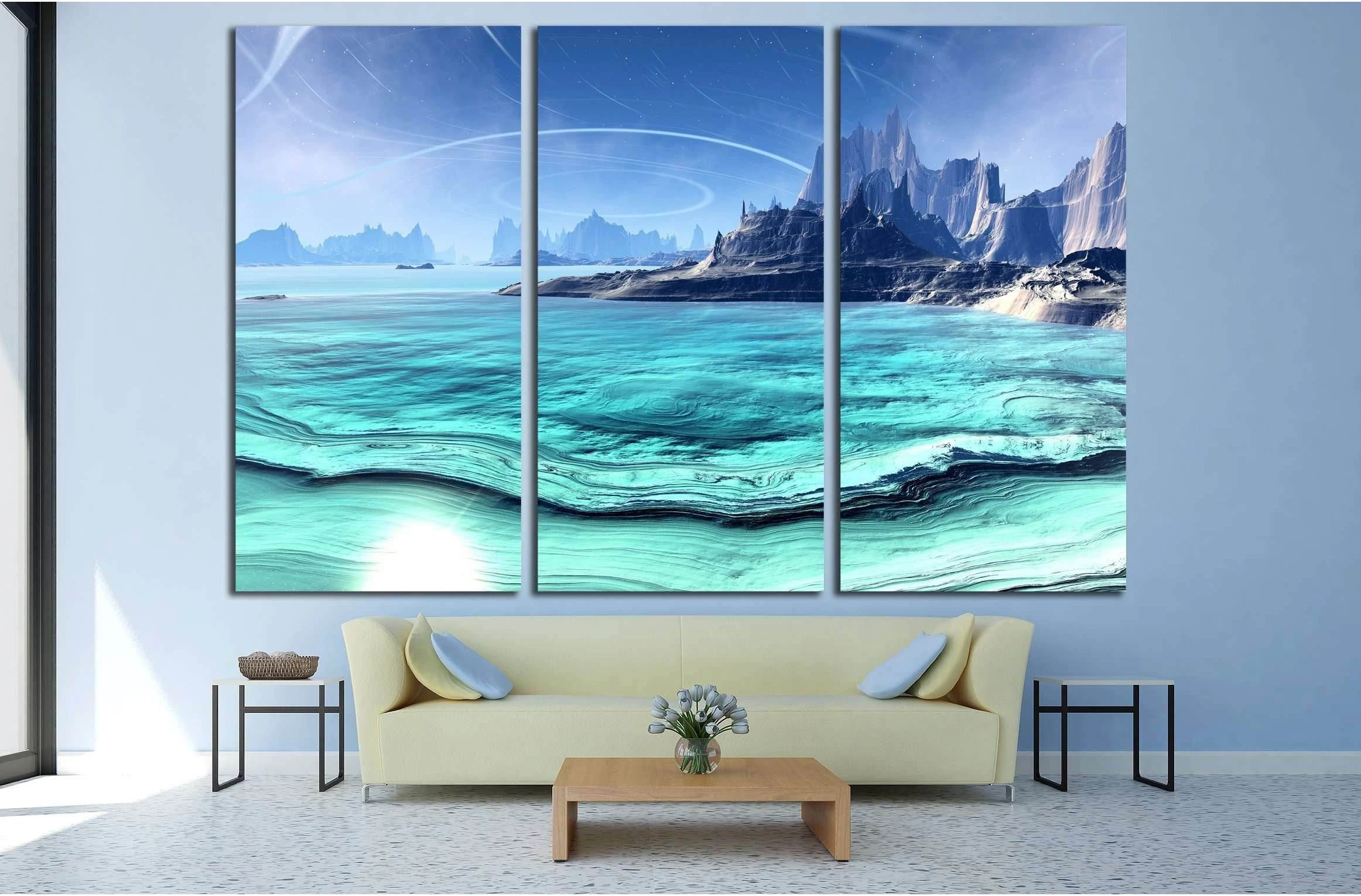 Alien Planet - 3D Rendered Computer Artwork. Rocks and lake №2934 Ready to Hang Canvas Print - Zellart Canvas Prints ALL_Products, s-2934