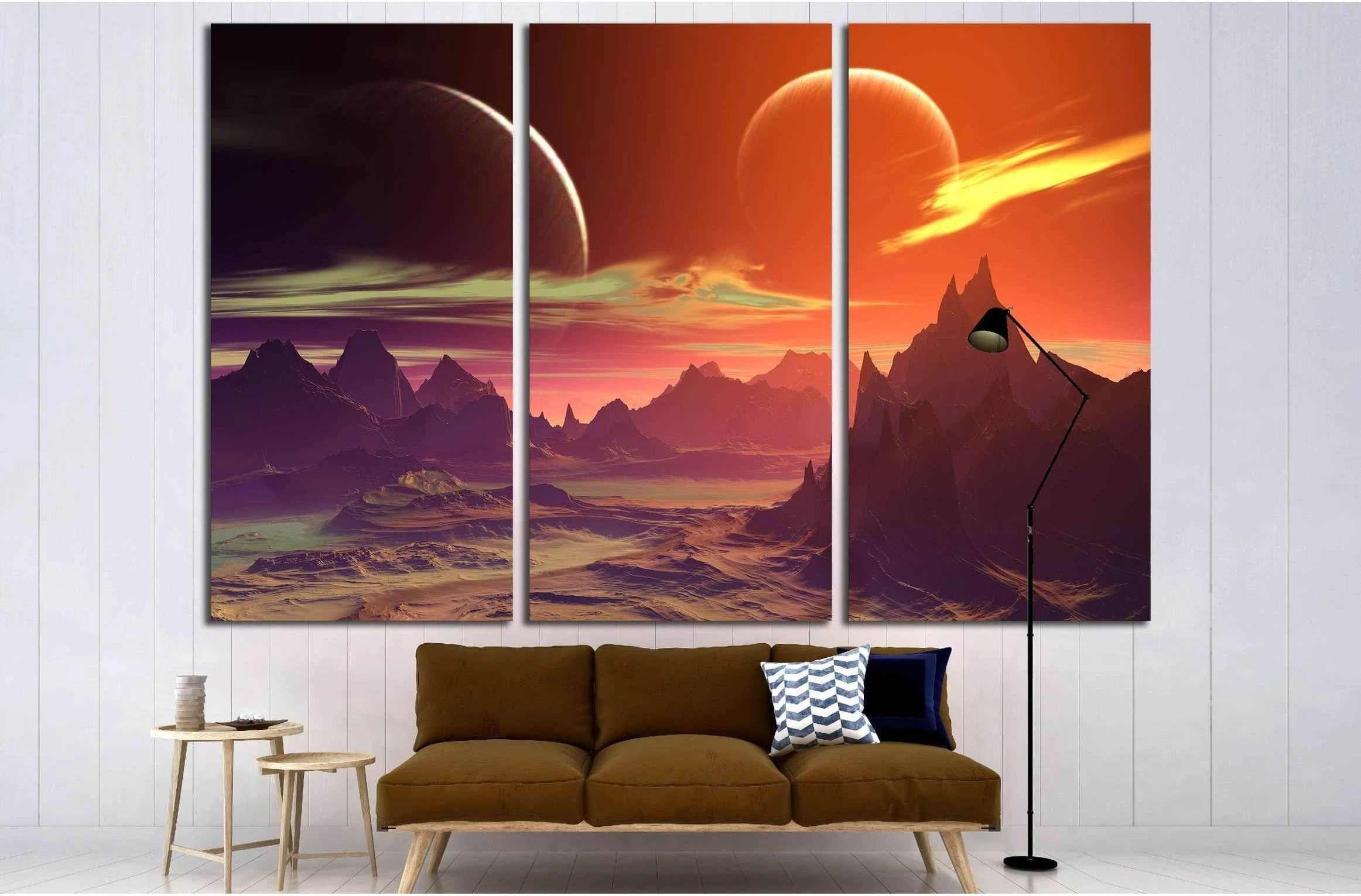 Alien Planet - 3D Rendered Computer Artwork. Rocks and moon №2933 Ready to Hang Canvas Print - Zellart Canvas Prints ALL_Products, s-2933