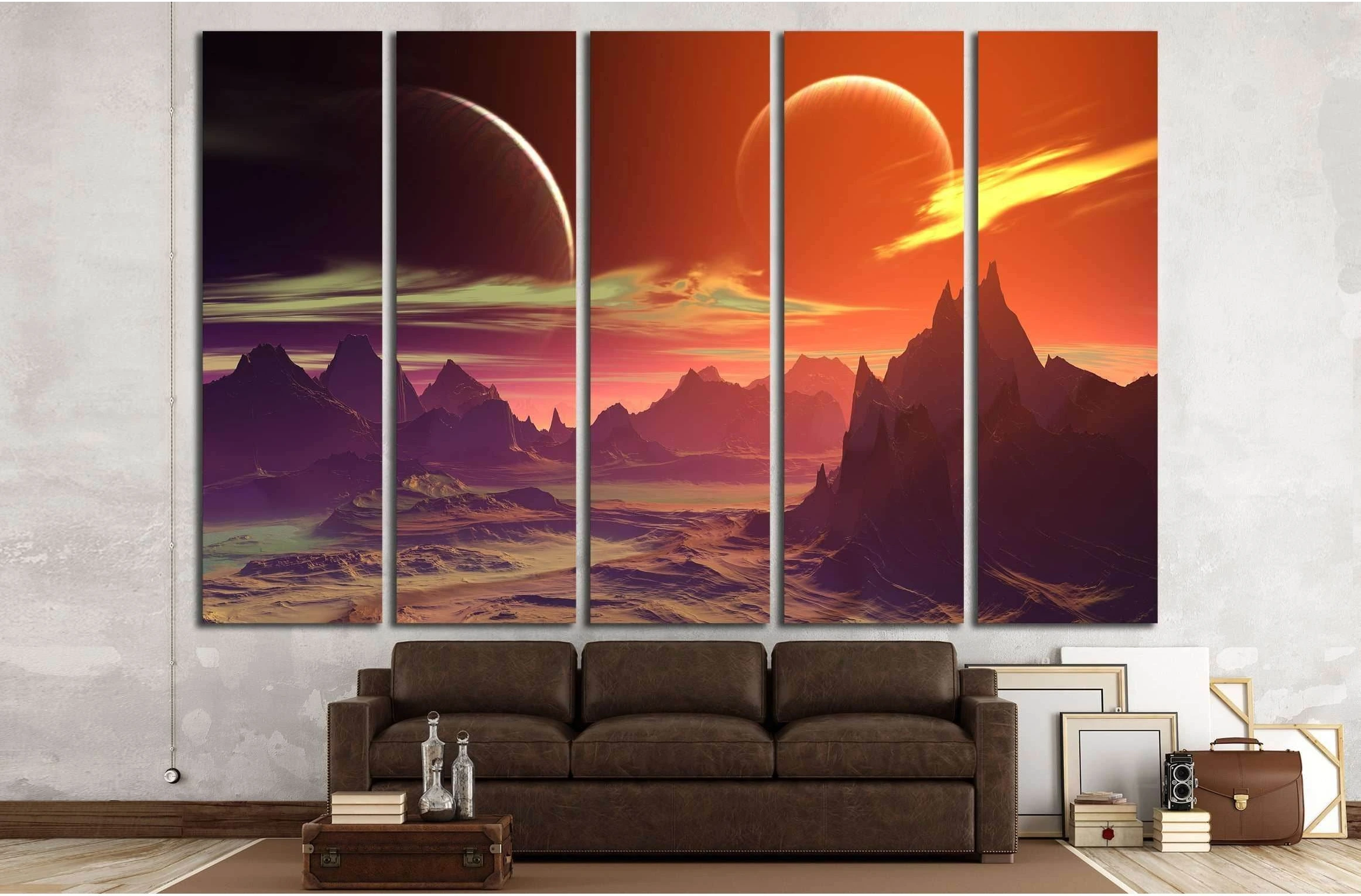 Alien Planet - 3D Rendered Computer Artwork. Rocks and moon №2933 Ready to Hang Canvas Print - Zellart Canvas Prints ALL_Products, s-2933