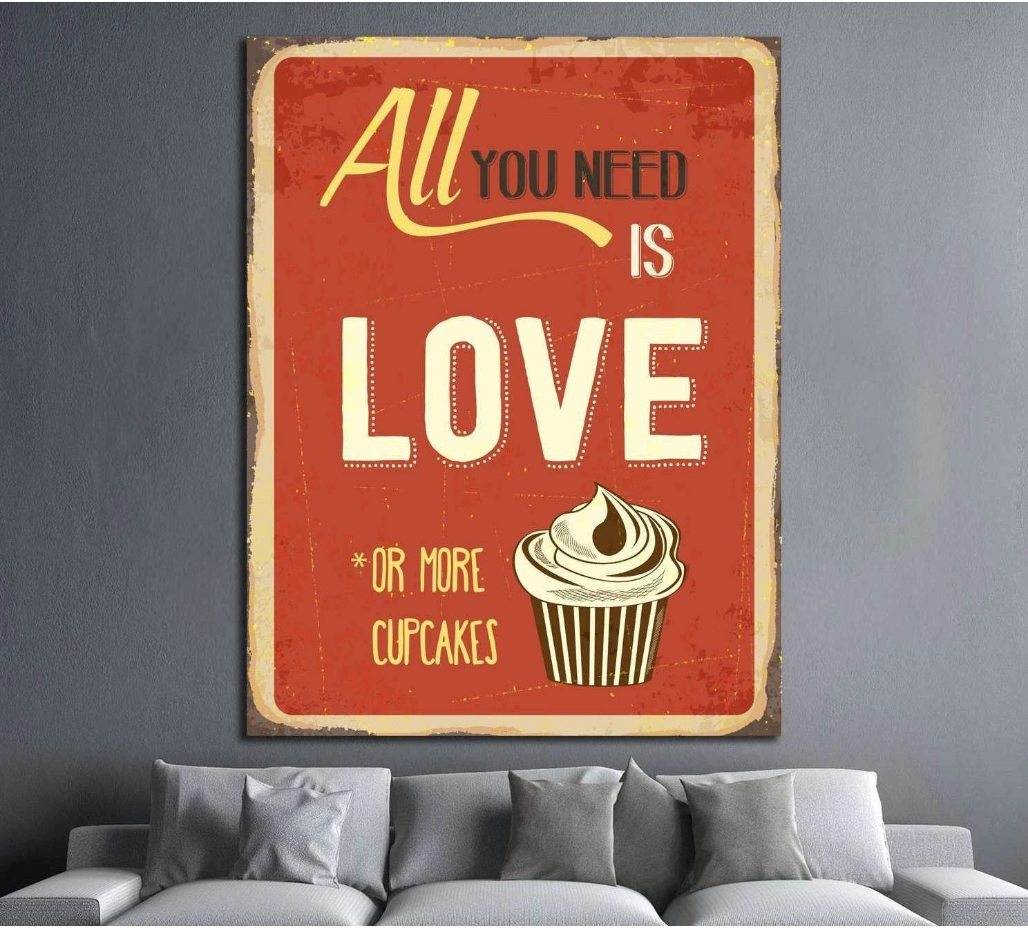 All you need is love or more cupcakes №4555 Ready to Hang Canvas Print - Zellart Canvas Prints ALL_Products, s-4555