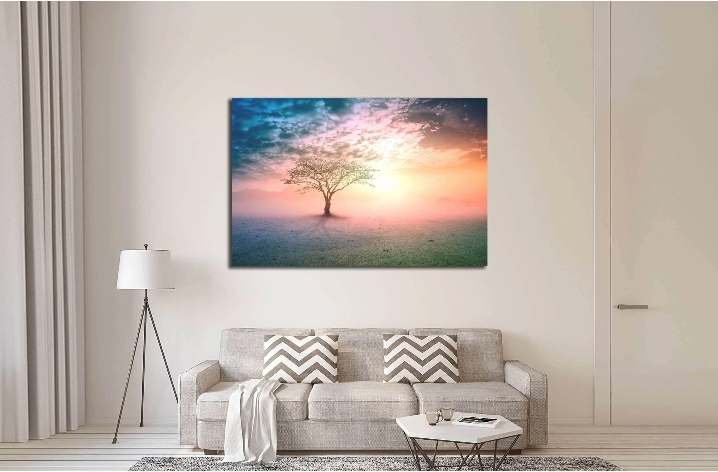 Alone tree on beautiful meadow №3161 Ready to Hang Canvas Print - Zellart Canvas Prints ALL_Products, s-3161
