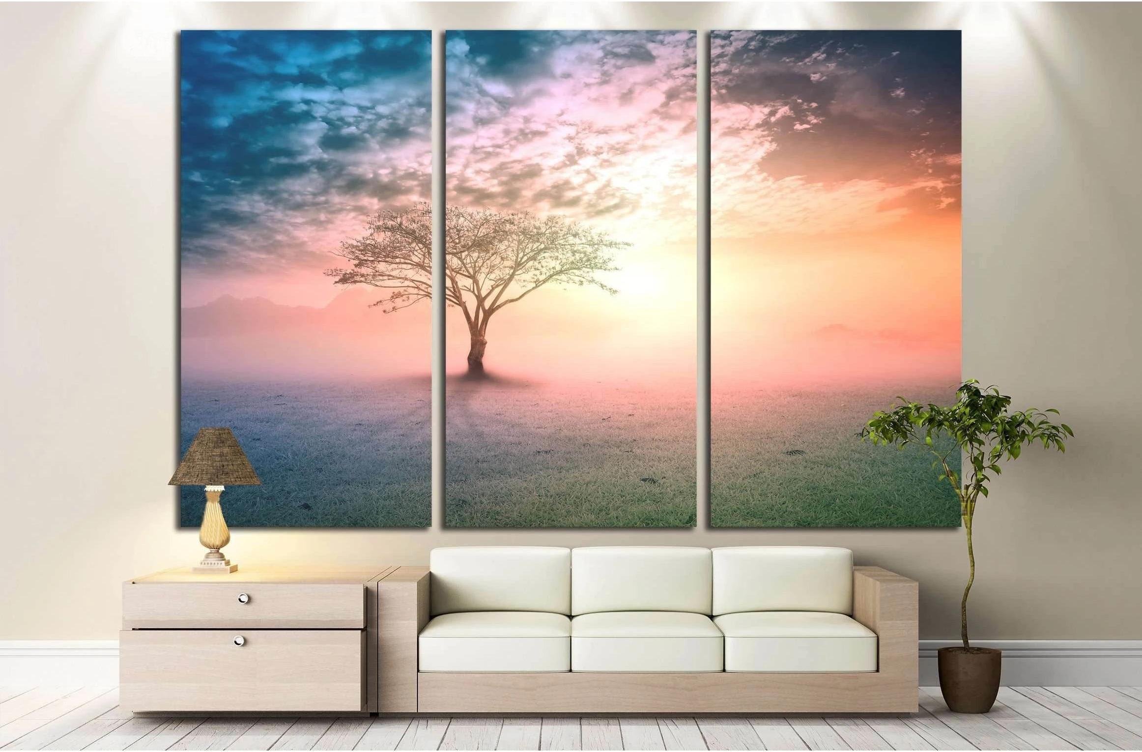Alone tree on beautiful meadow №3161 Ready to Hang Canvas Print - Zellart Canvas Prints ALL_Products, s-3161
