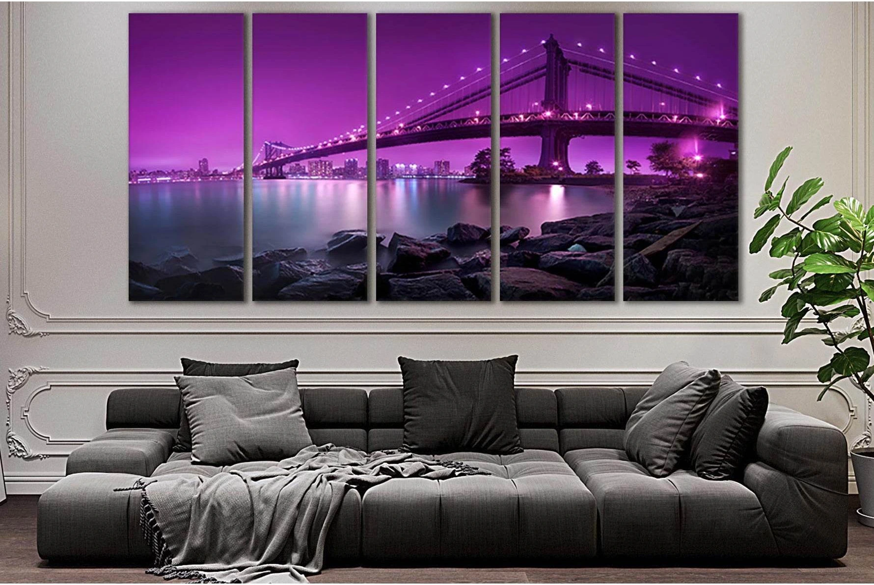 Amazing Manhattan Bridge №SL1086 Ready to Hang Canvas Print - Zellart Canvas Prints 0_NY_ART, 0new, ALL_Products, Bridges Wall Art